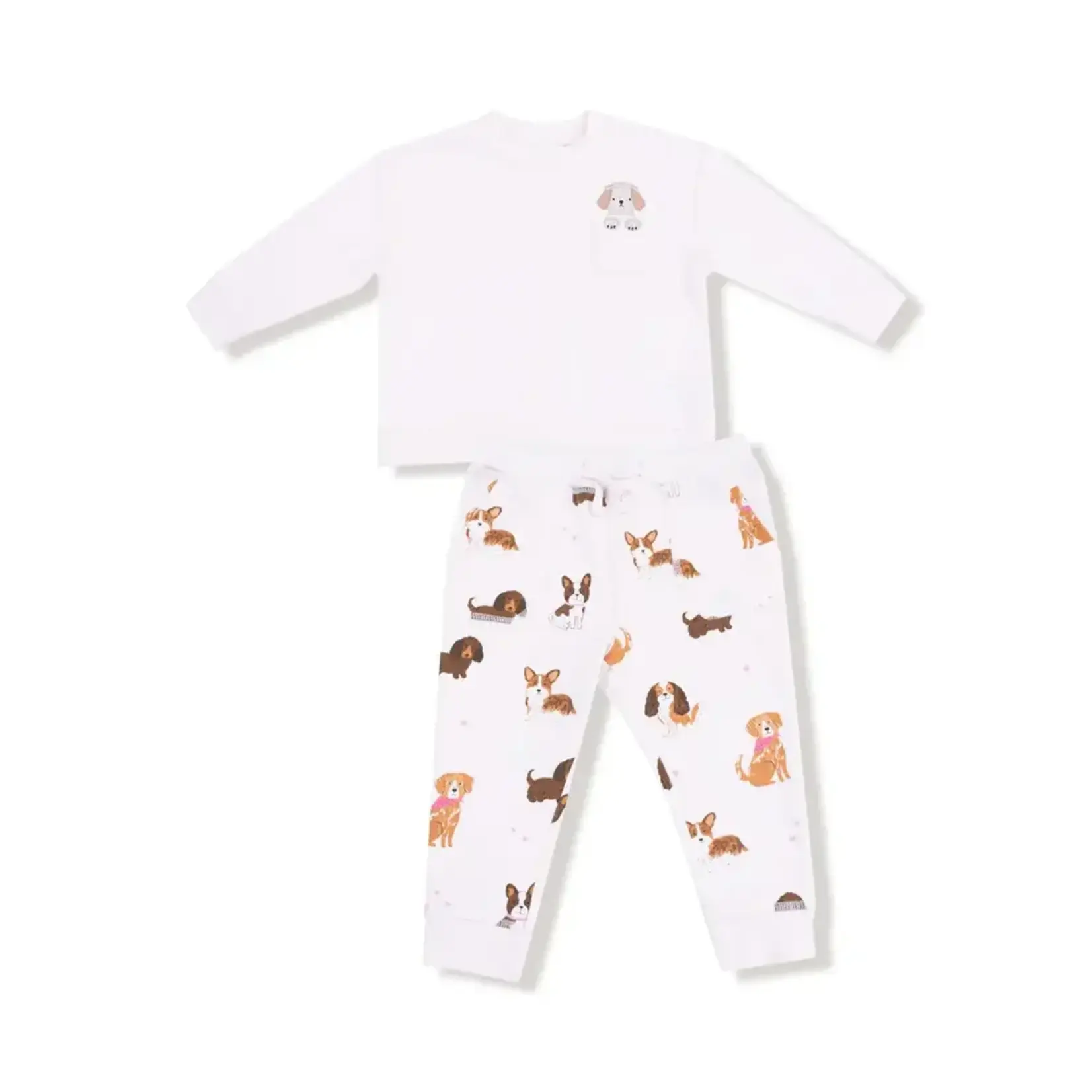 Angel Dear Best Friend Dogs - French Terry - Pink - Drop Sleeve Sweatshirt w/ Embroidered Dog Pocket and Jogger