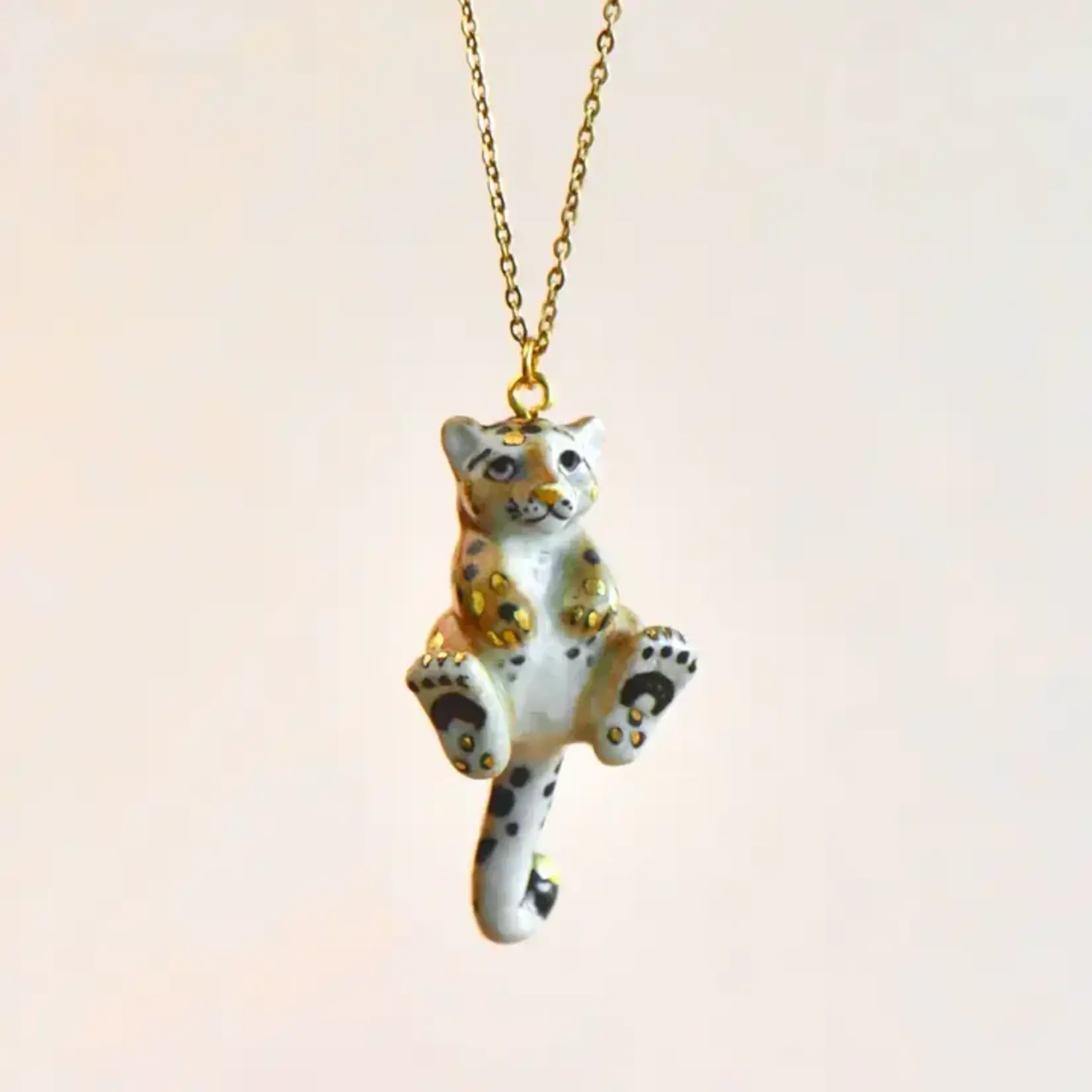 Camp Hollow Porcelain Animal Treasures Gold Spotted Leopard Cub Necklace