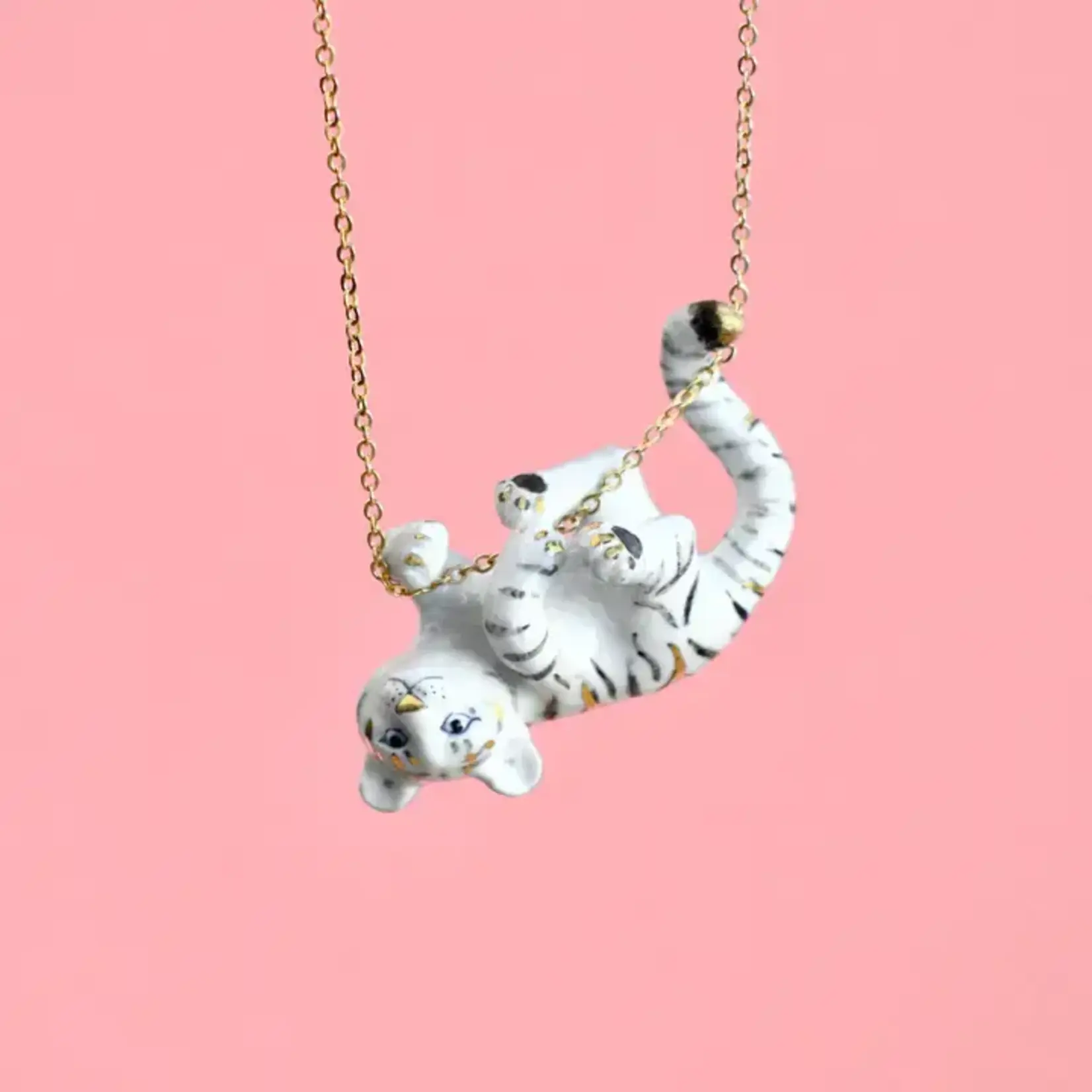 Camp Hollow Porcelain Animal Treasures Gold Tiger Necklace