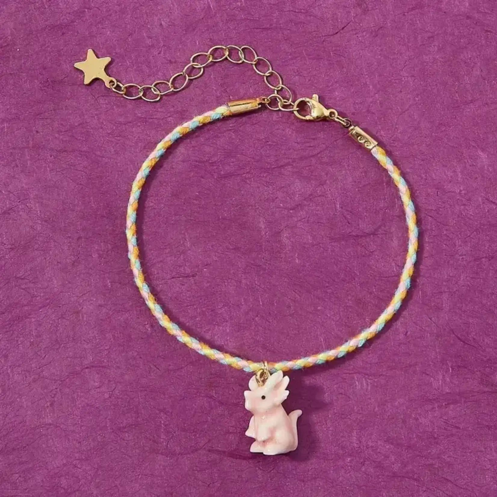Camp Hollow Porcelain Animal Treasures Pink Triceratops Charm Bracelet
