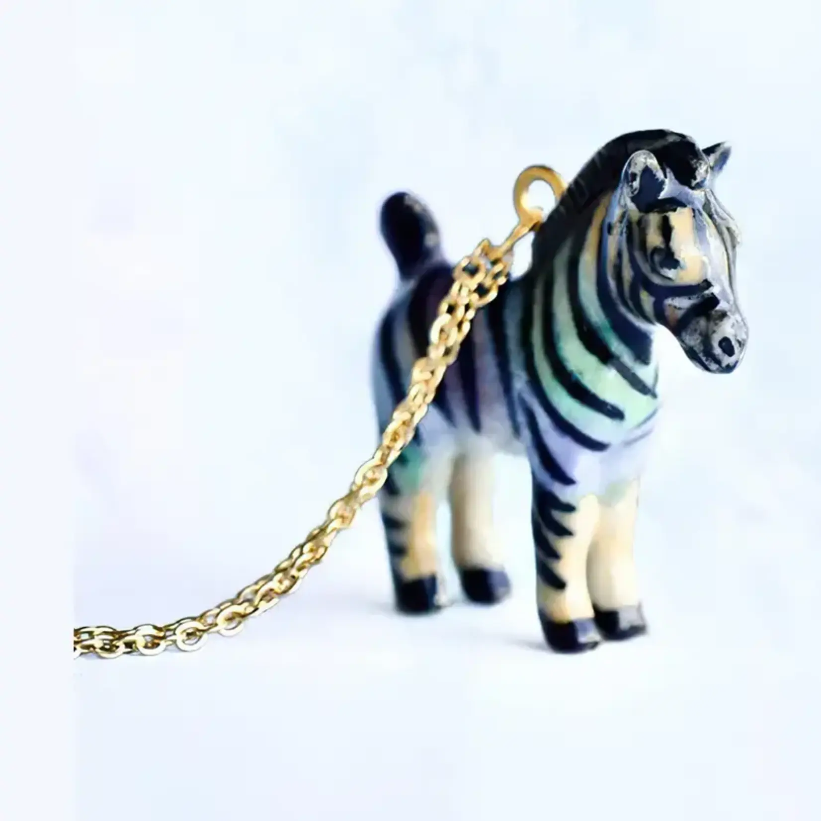 Camp Hollow Porcelain Animal Treasures Rainbow Zebra Necklace