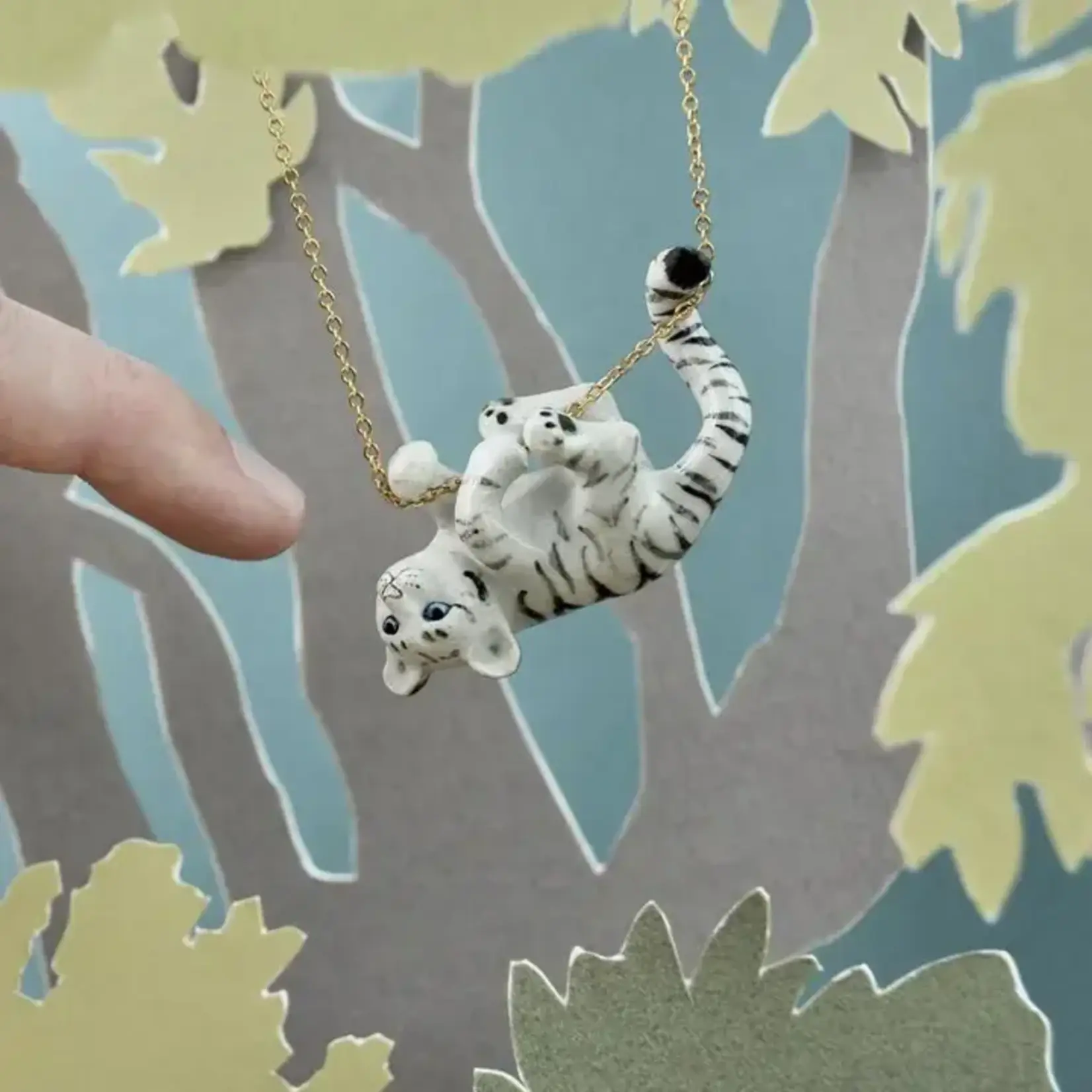Camp Hollow Porcelain Animal Treasures White Tiger Cub Necklace