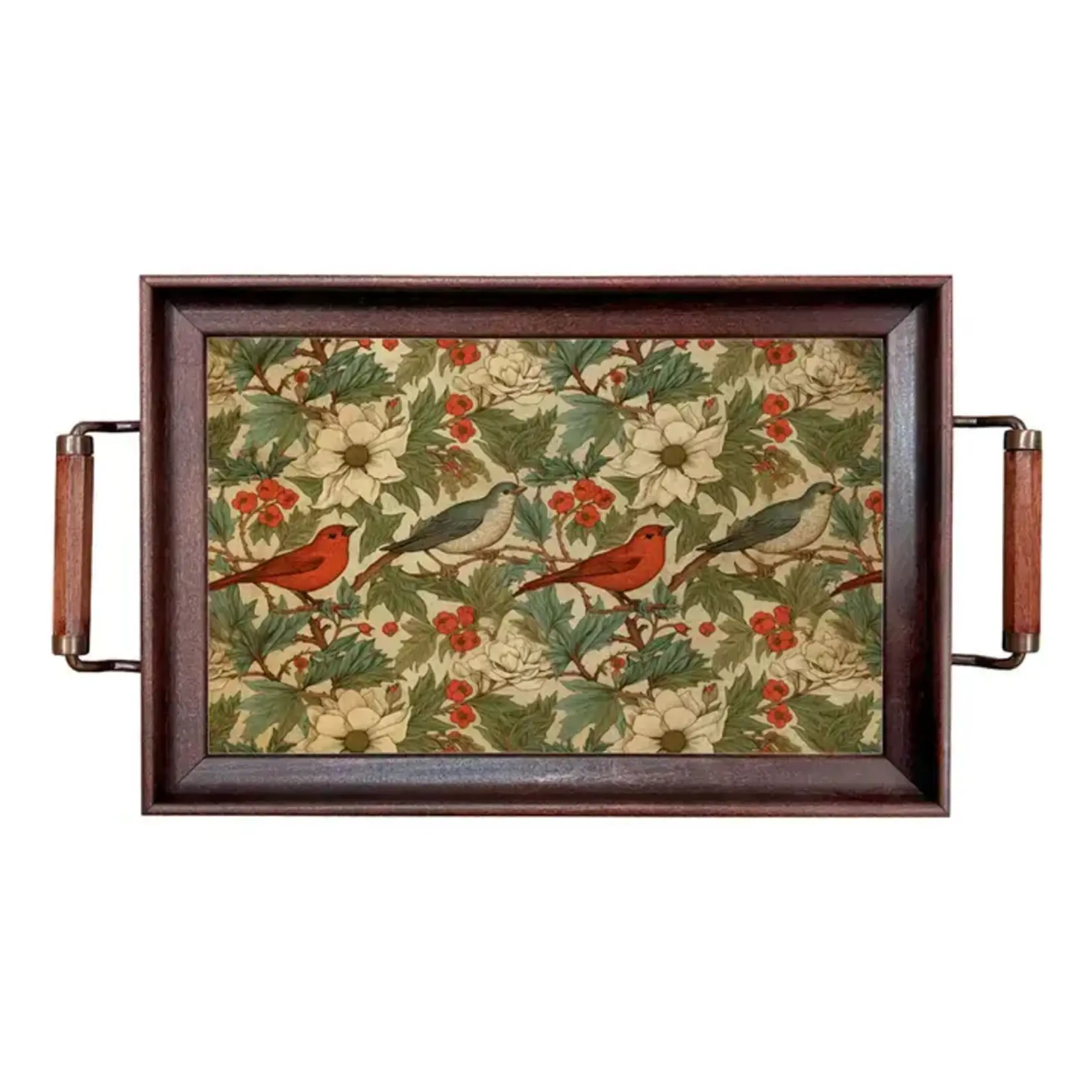 Madison Bay Co Birds and Poinsettias Christmas Wood/Glass Decorative Tray
