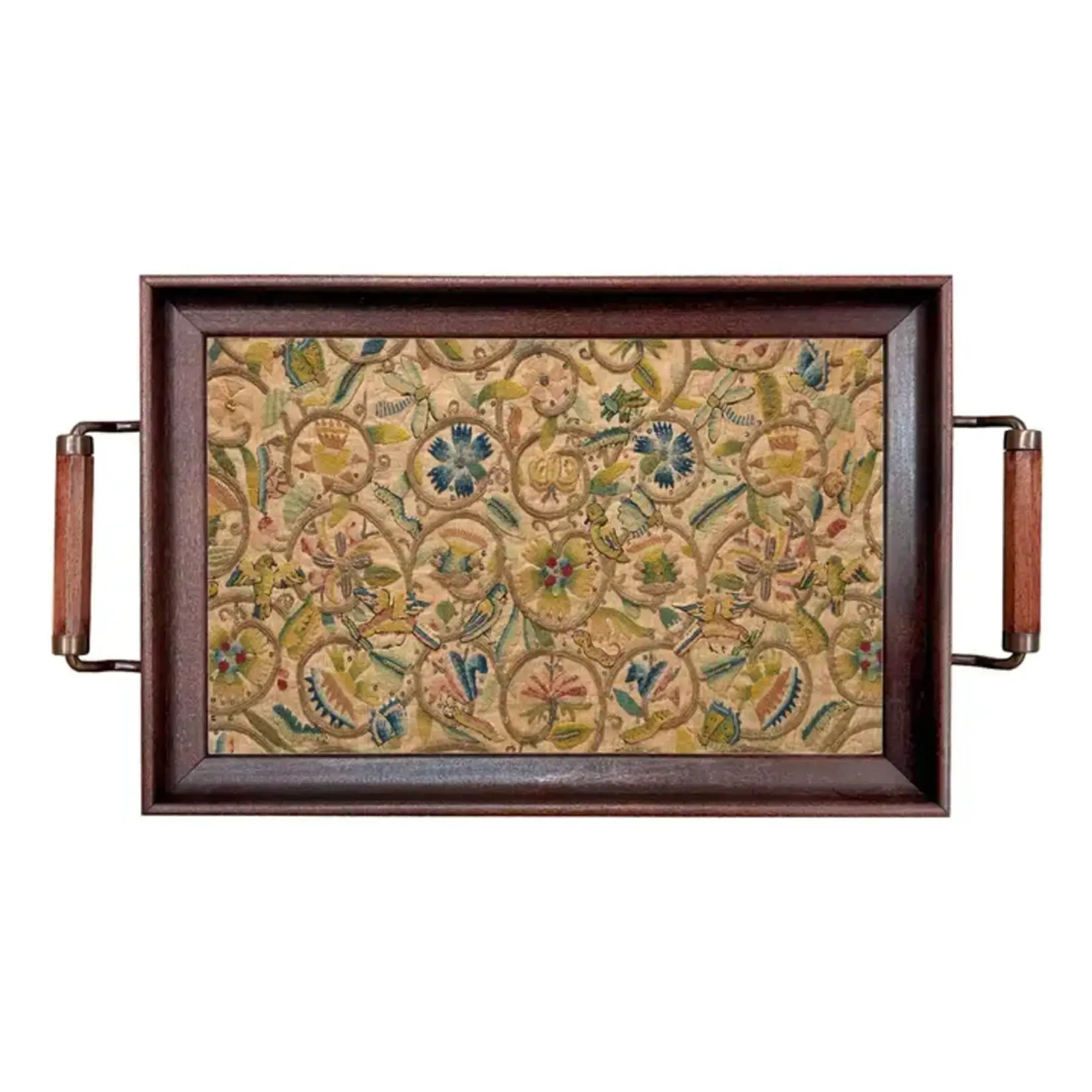 Madison Bay Co Flower and Bird Embroidery Wood Decorative Tray
