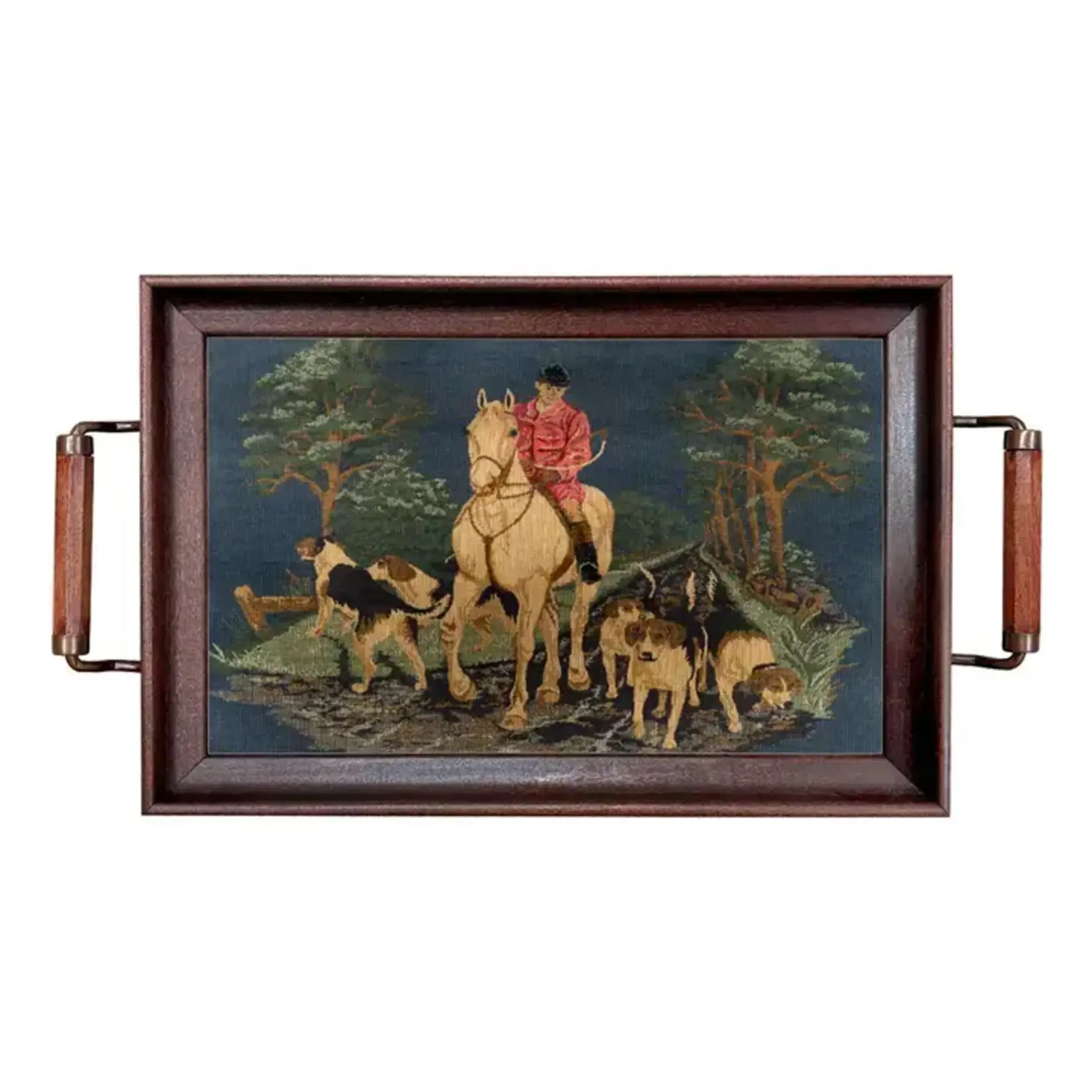 Madison Bay Co Fox Hunt Tapestry Wood and Glass Decorative Tray