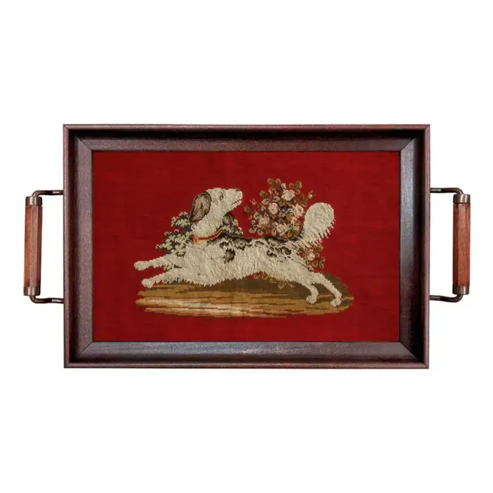 Madison Bay Co Hunting Spaniel Needlepoint Wood and Glass Decorative Tray