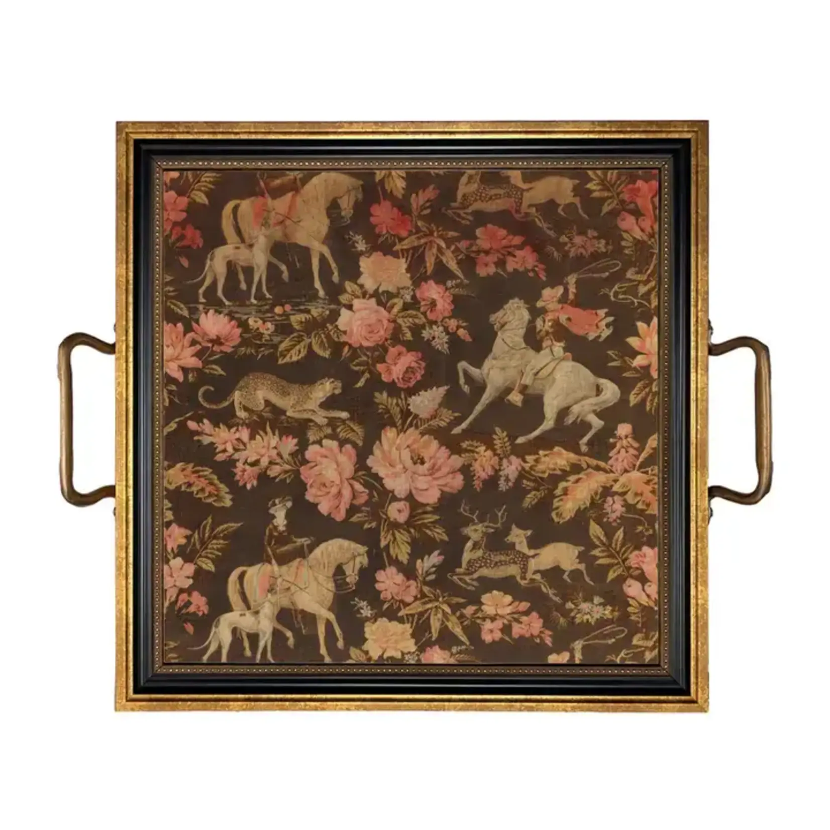 Madison Bay Co Pink and Brown Equestrian Fabric Print Decorative Tray