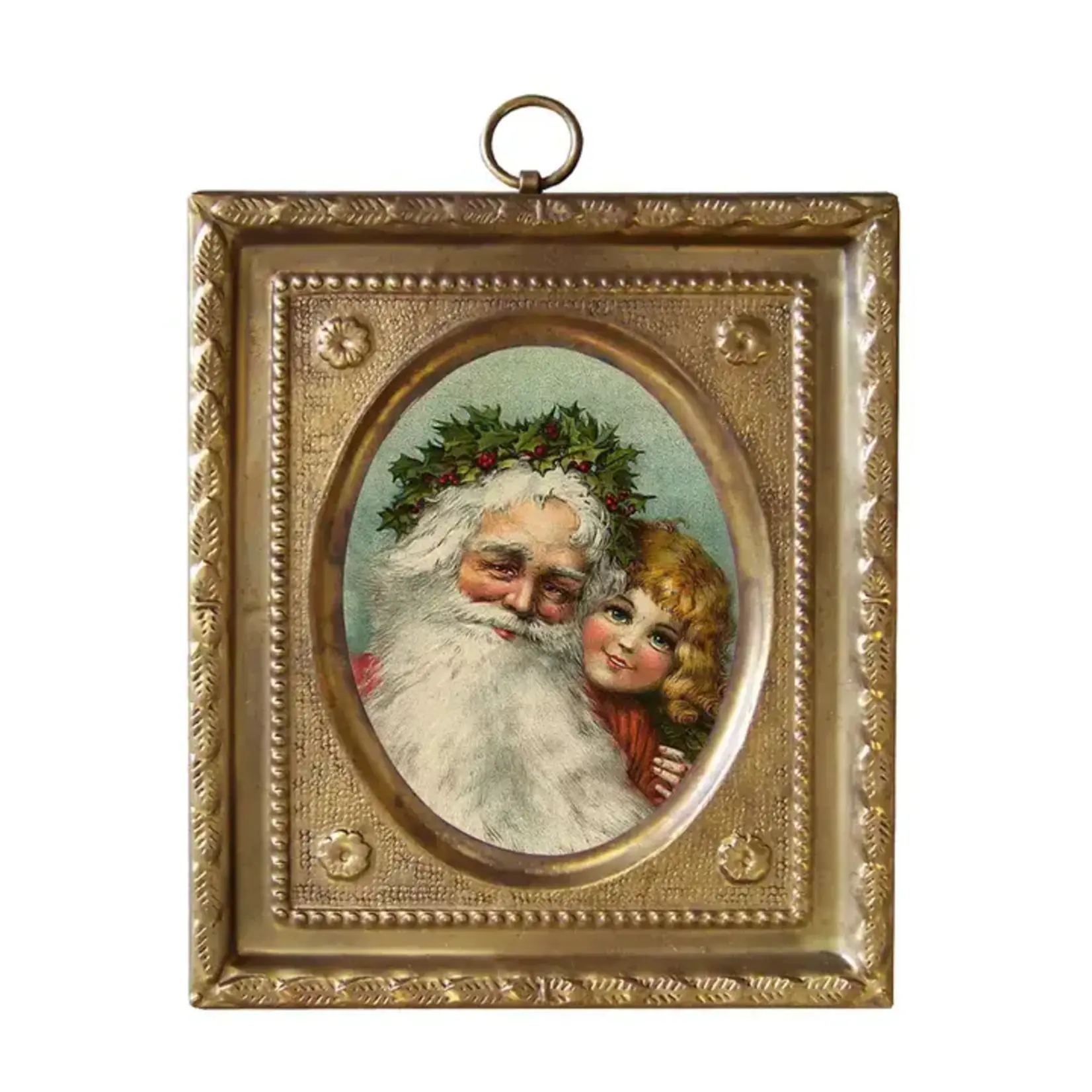 Madison Bay Co Santa with Little Girl Vintage Print in Brass Frame Wall Art