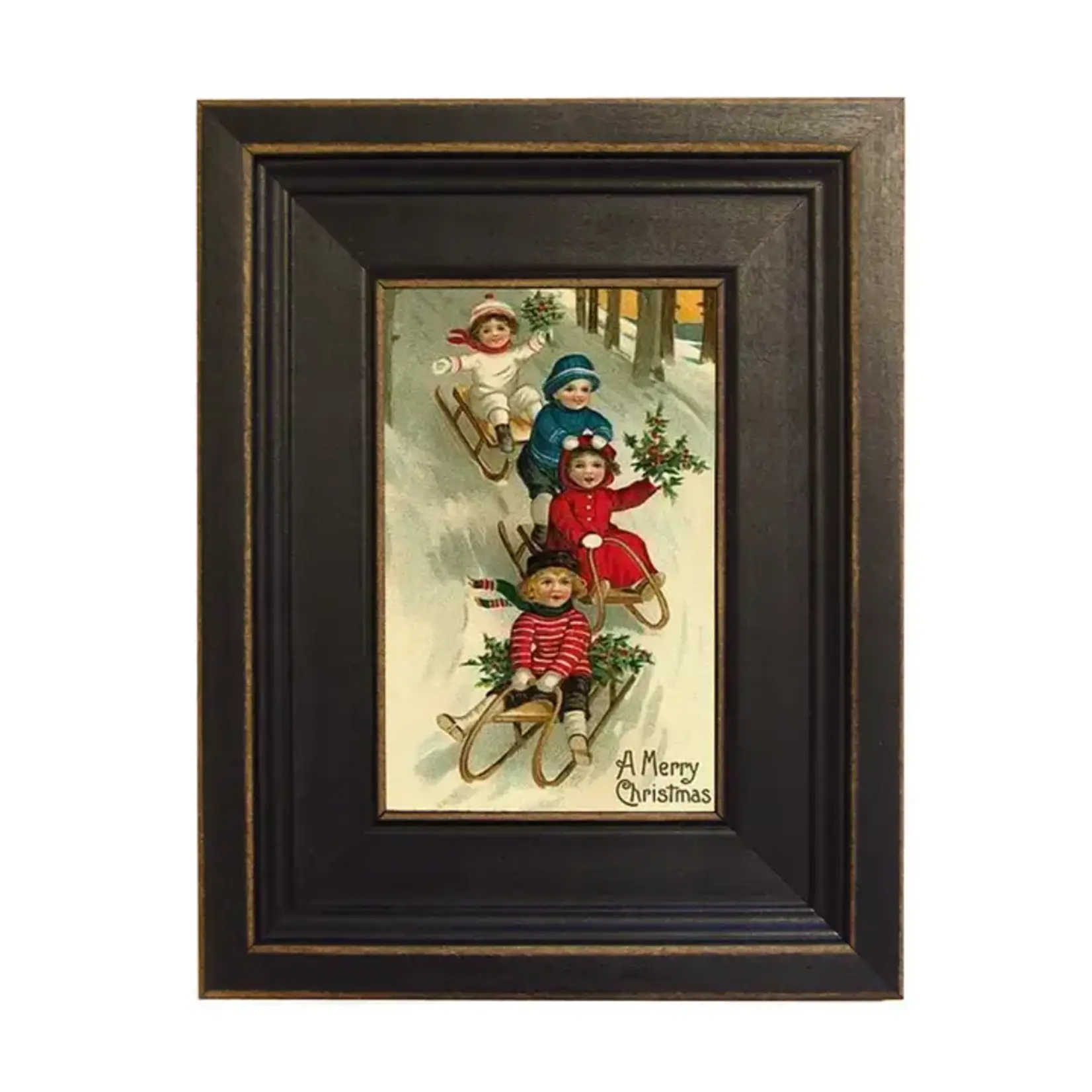 Madison Bay Co Victorian Children Christmas Sledding Framed Painting Print