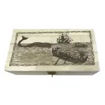Madison Bay Co Whaling Long Boats Scrimshaw Etched Bone Box
