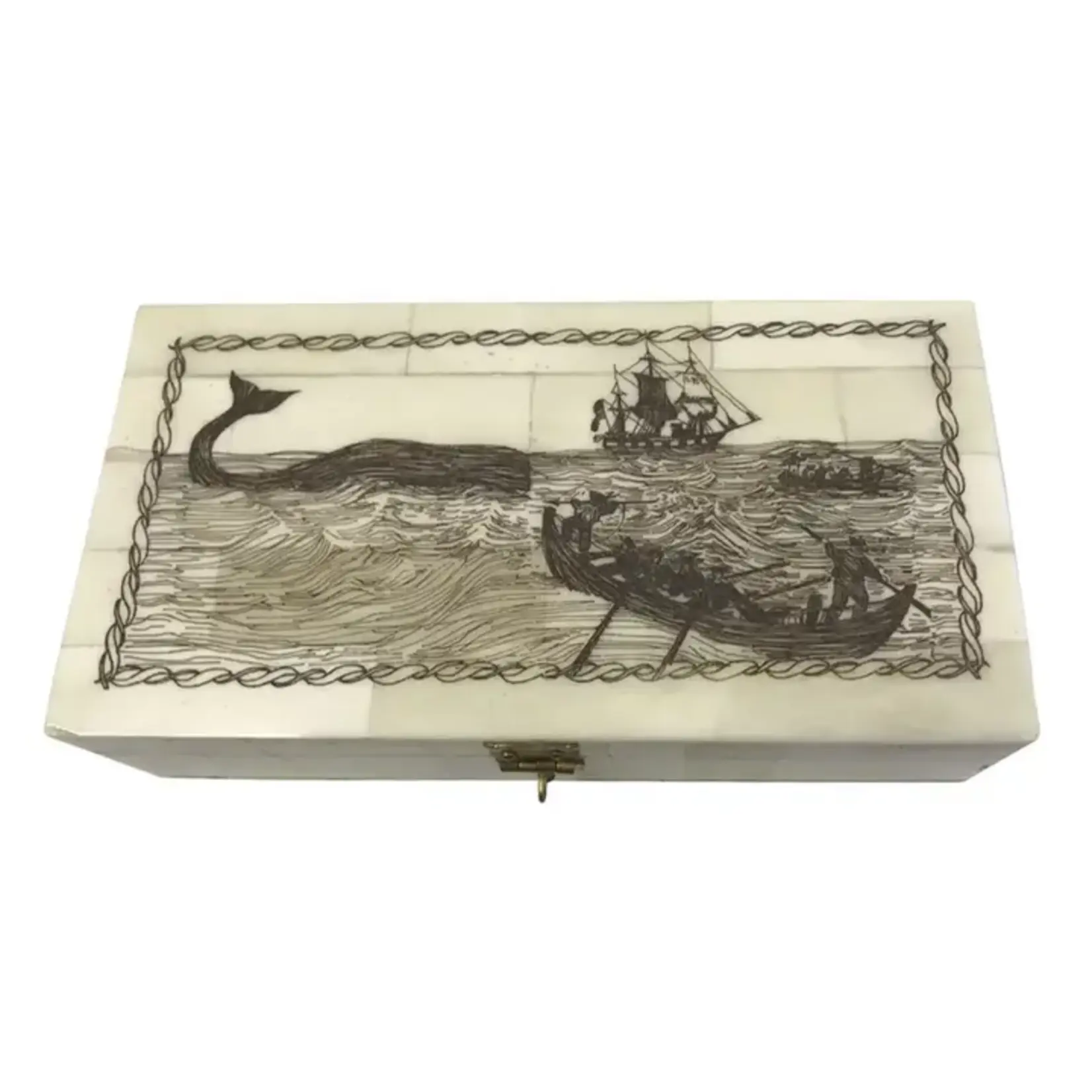 Madison Bay Co Whaling Long Boats Scrimshaw Etched Bone Box