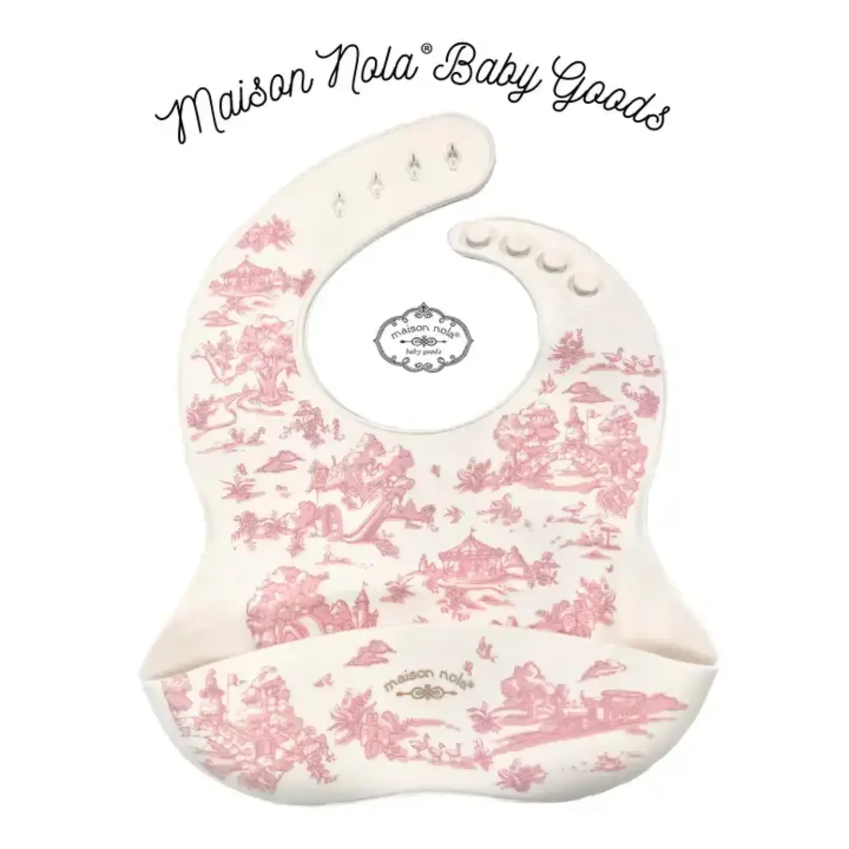 Maison Nola Baby Storyland Toile Silicone Bib, Pink