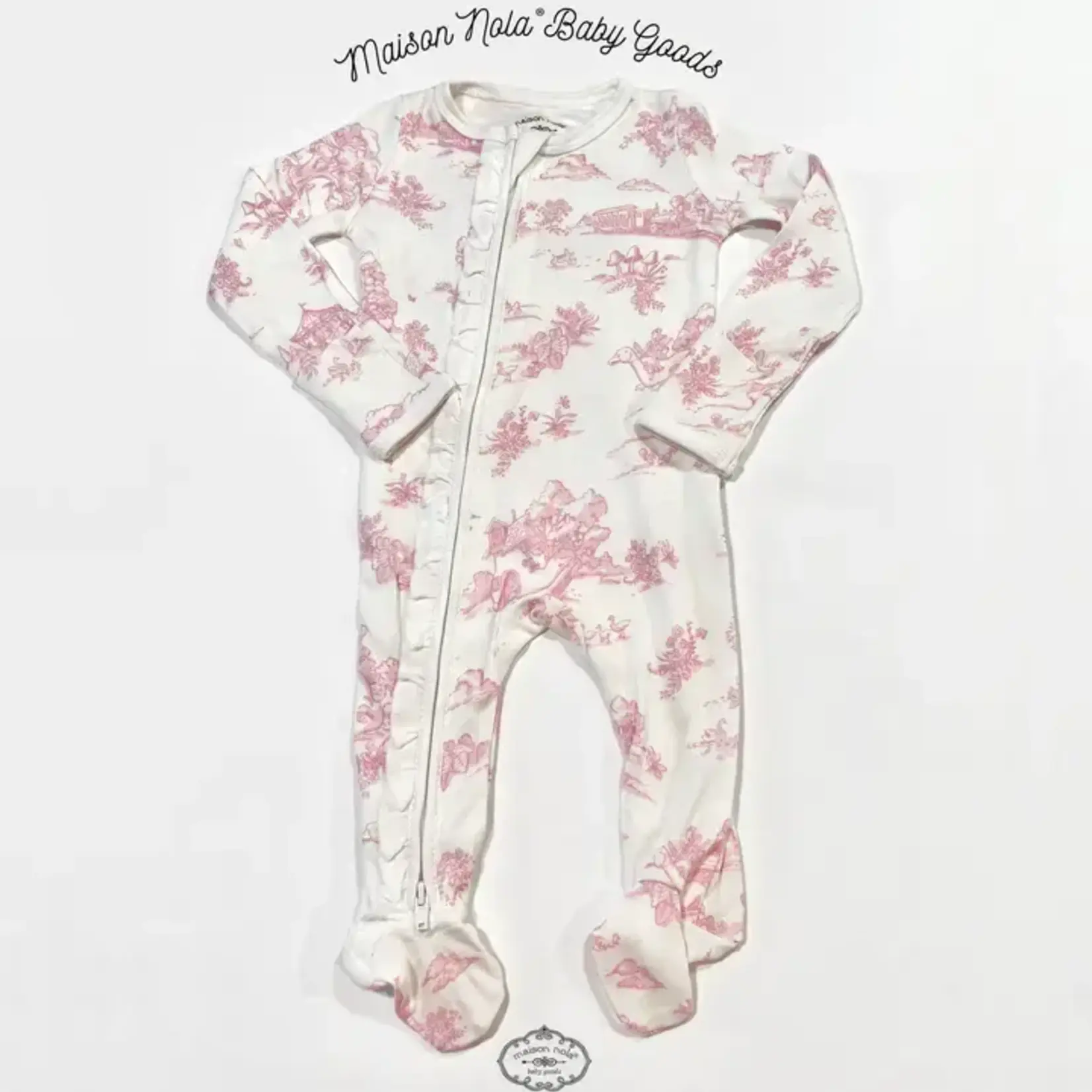 Maison Nola Baby Storyland Toile Closed Foot Zipper Pajama, Pink