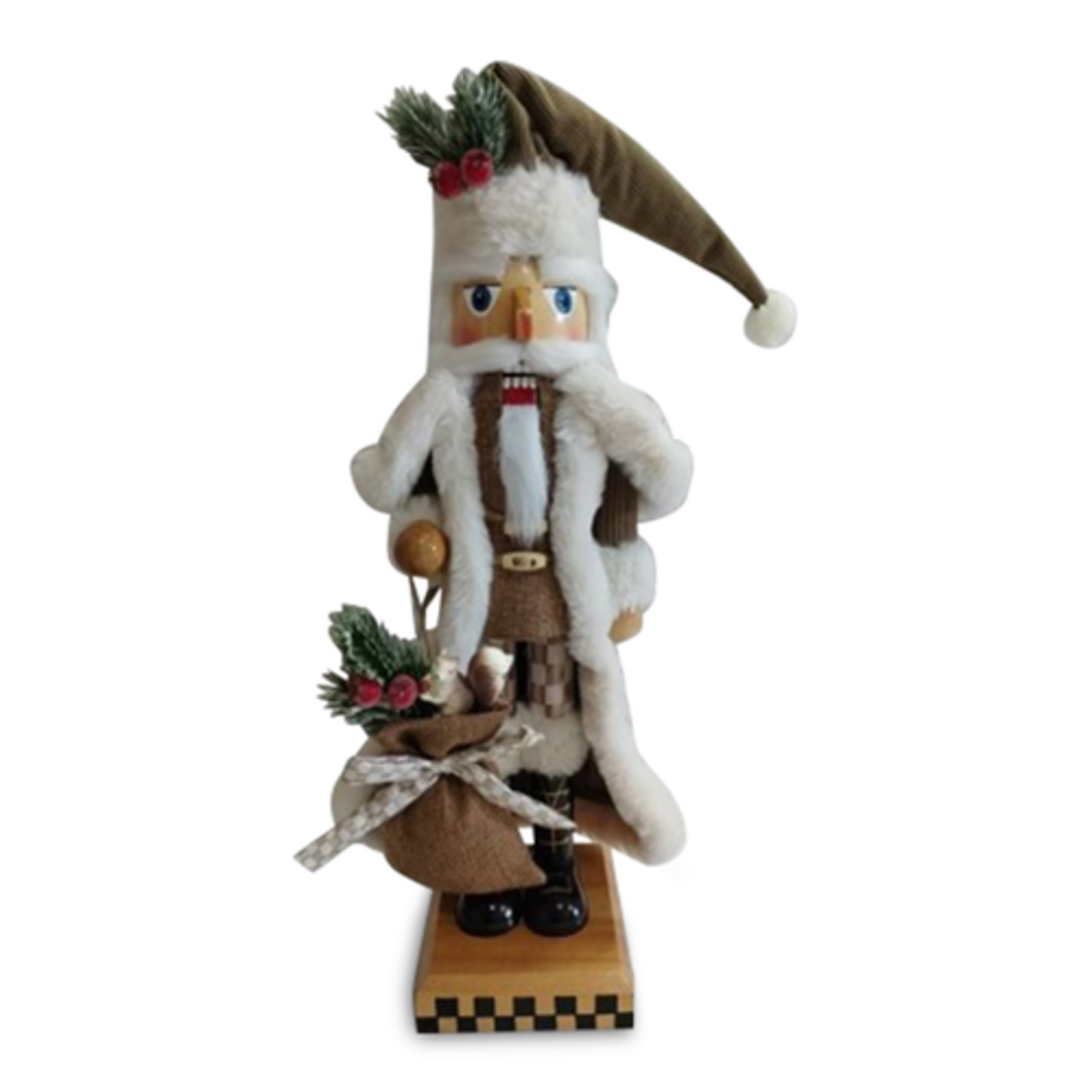 MacKenzie-Childs mocha check wood santa nutcracker