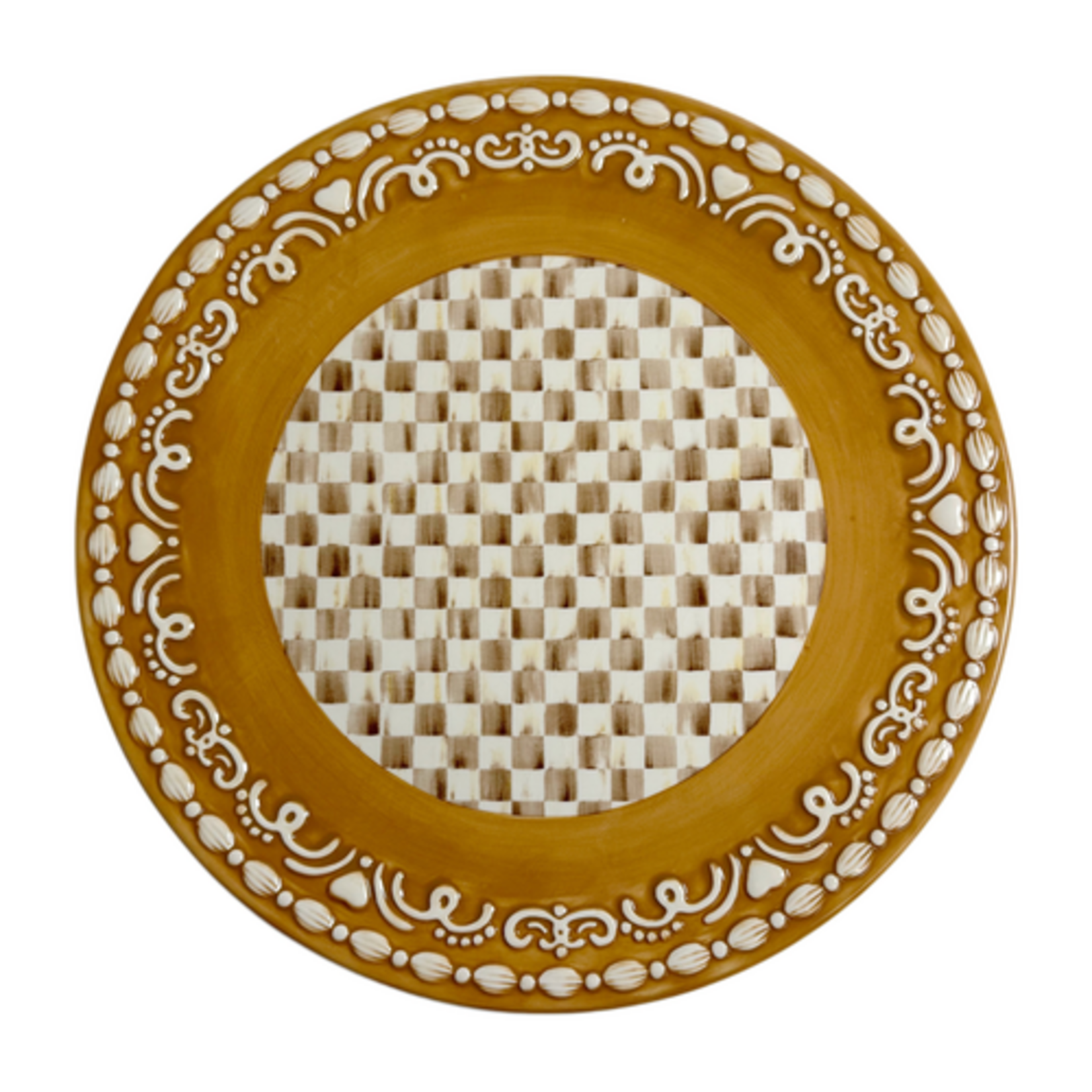 MacKenzie-Childs mocha check gingerbread dinner plate