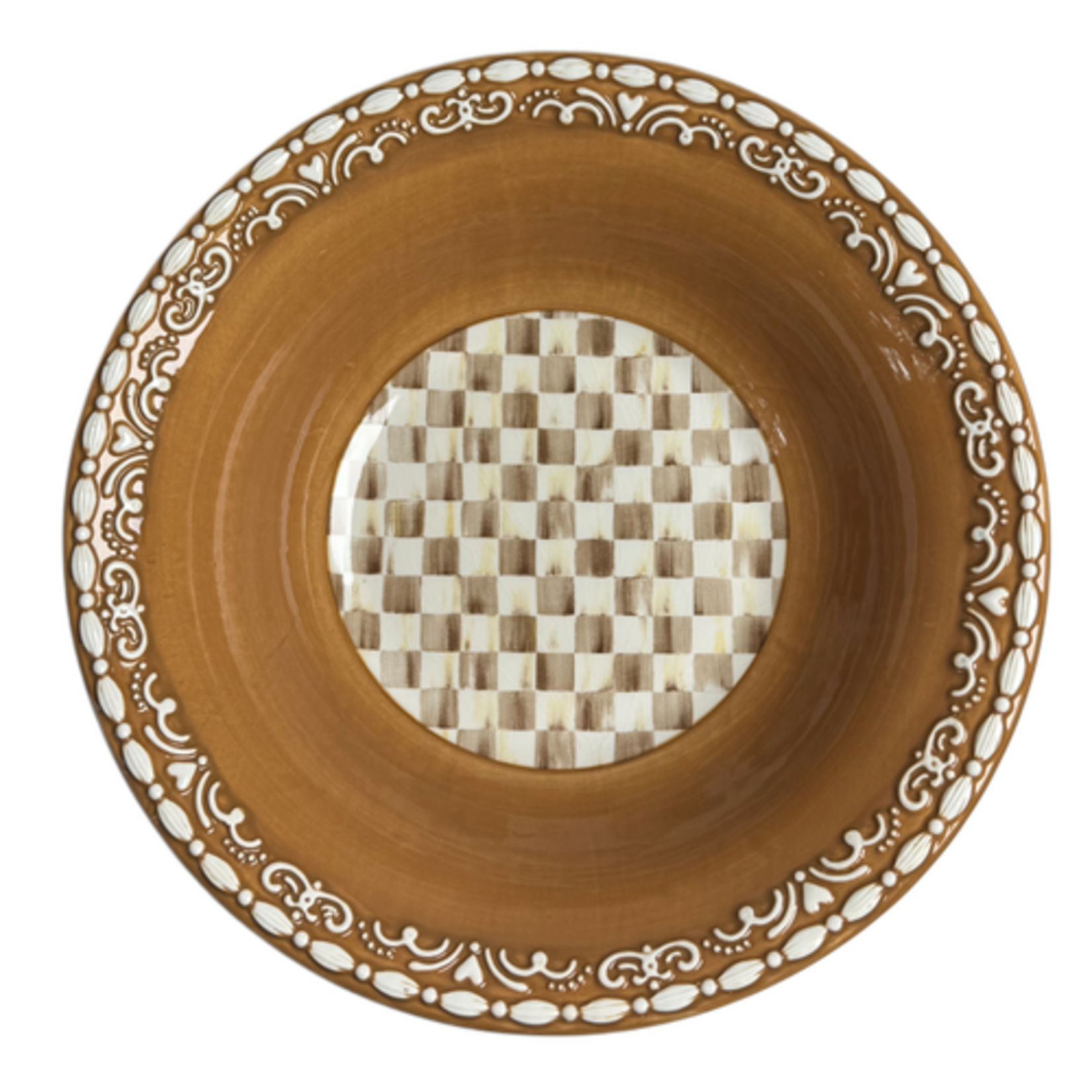 MacKenzie-Childs mocha check gingerbread serving bowl