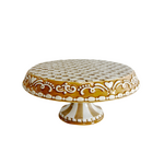 MacKenzie-Childs mocha check gingerbread small pedestal platter