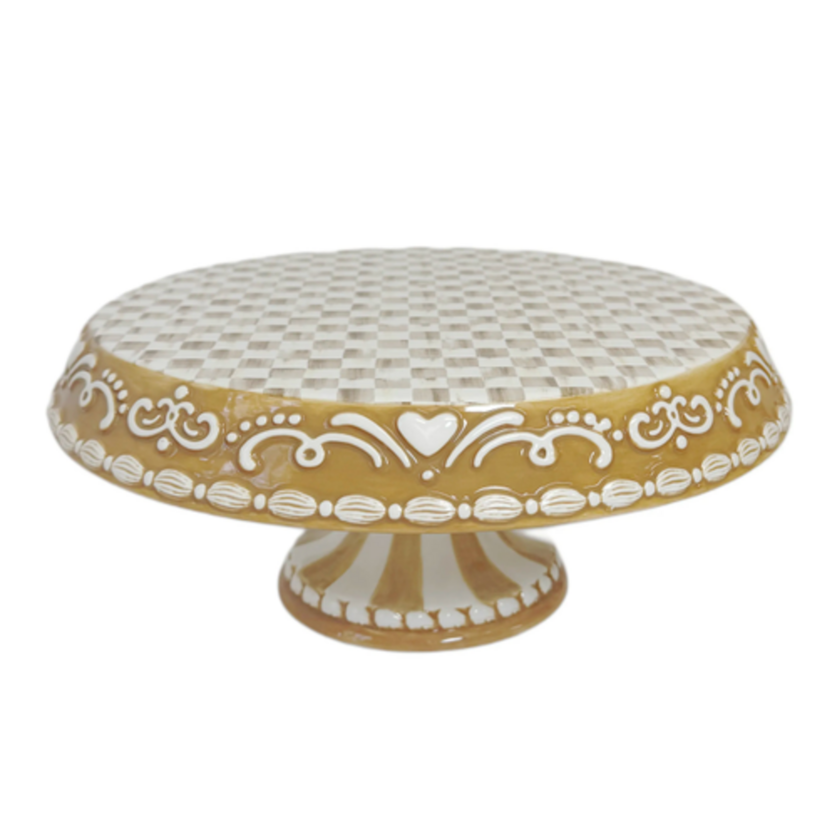 MacKenzie-Childs mocha check gingerbread large pedestal platter