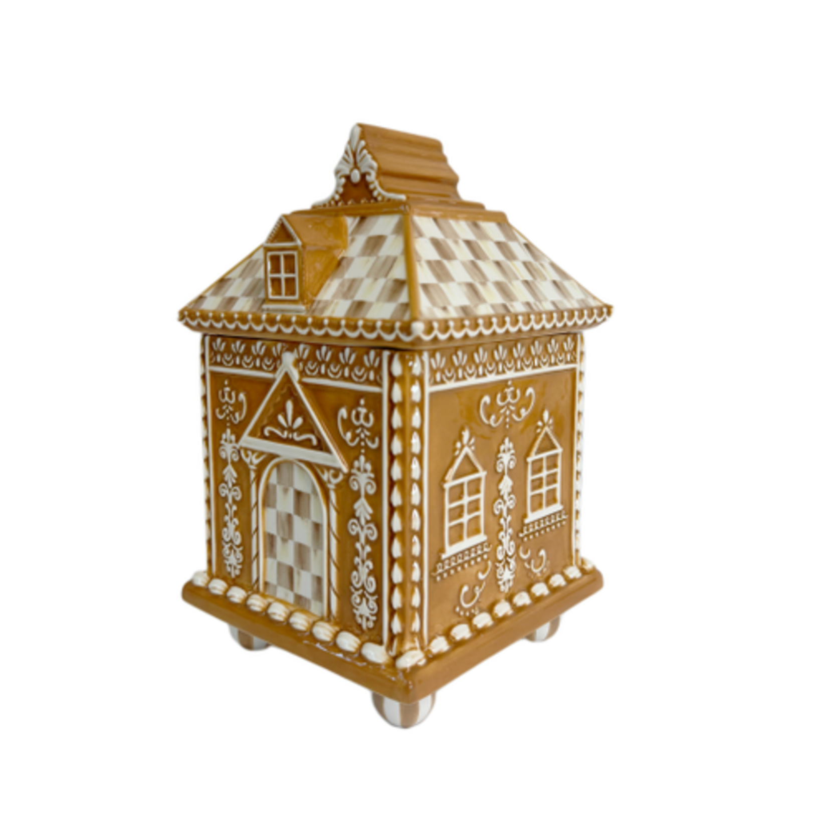 MacKenzie-Childs mocha check gingerbread small canister