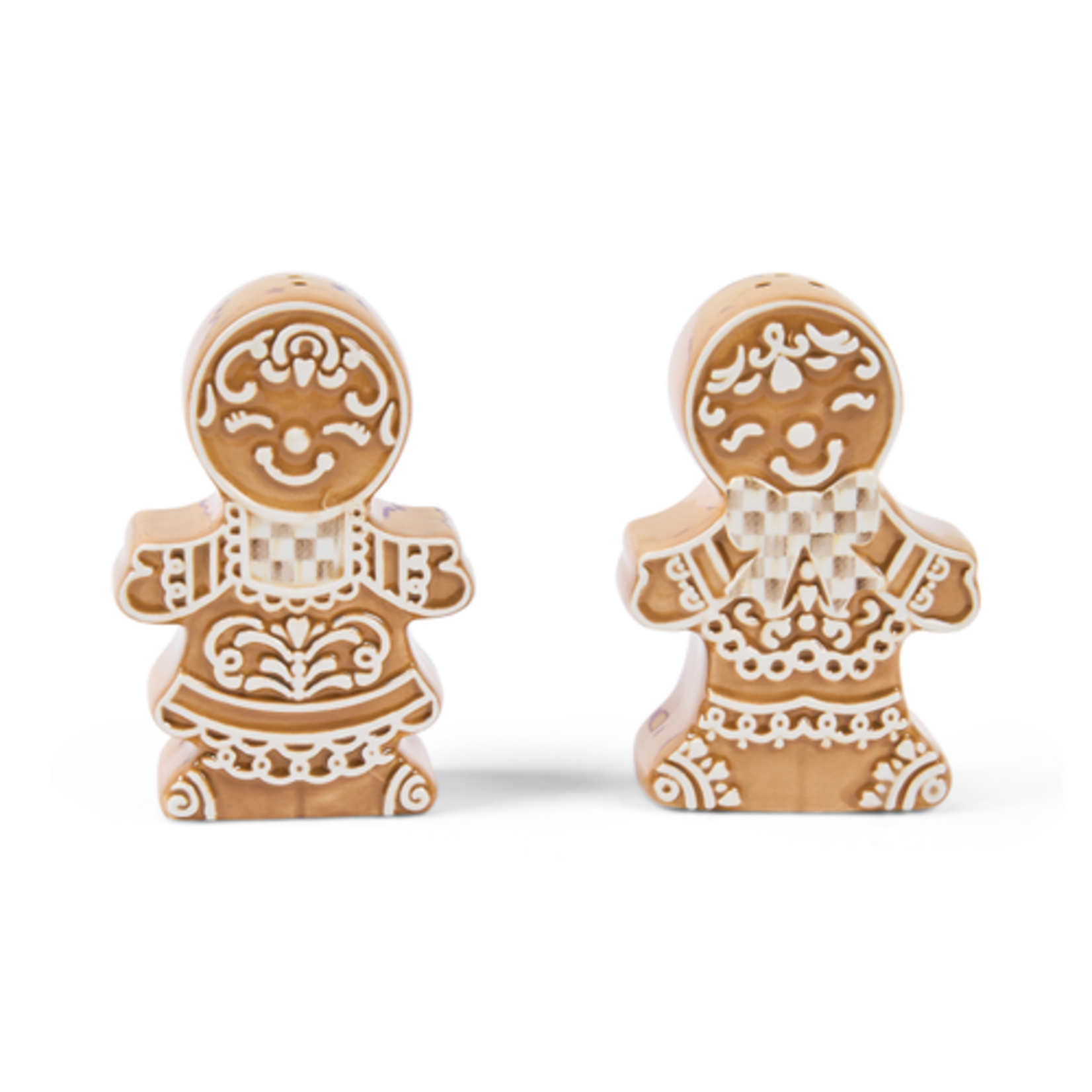 MacKenzie-Childs mocha check gingerbread salt & pepper shaker set