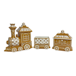 MacKenzie-Childs mocha check gingerbread train centerpiece