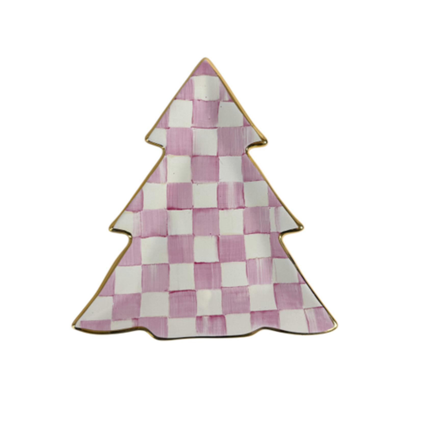 MacKenzie-Childs bubblegum pink check tree dish