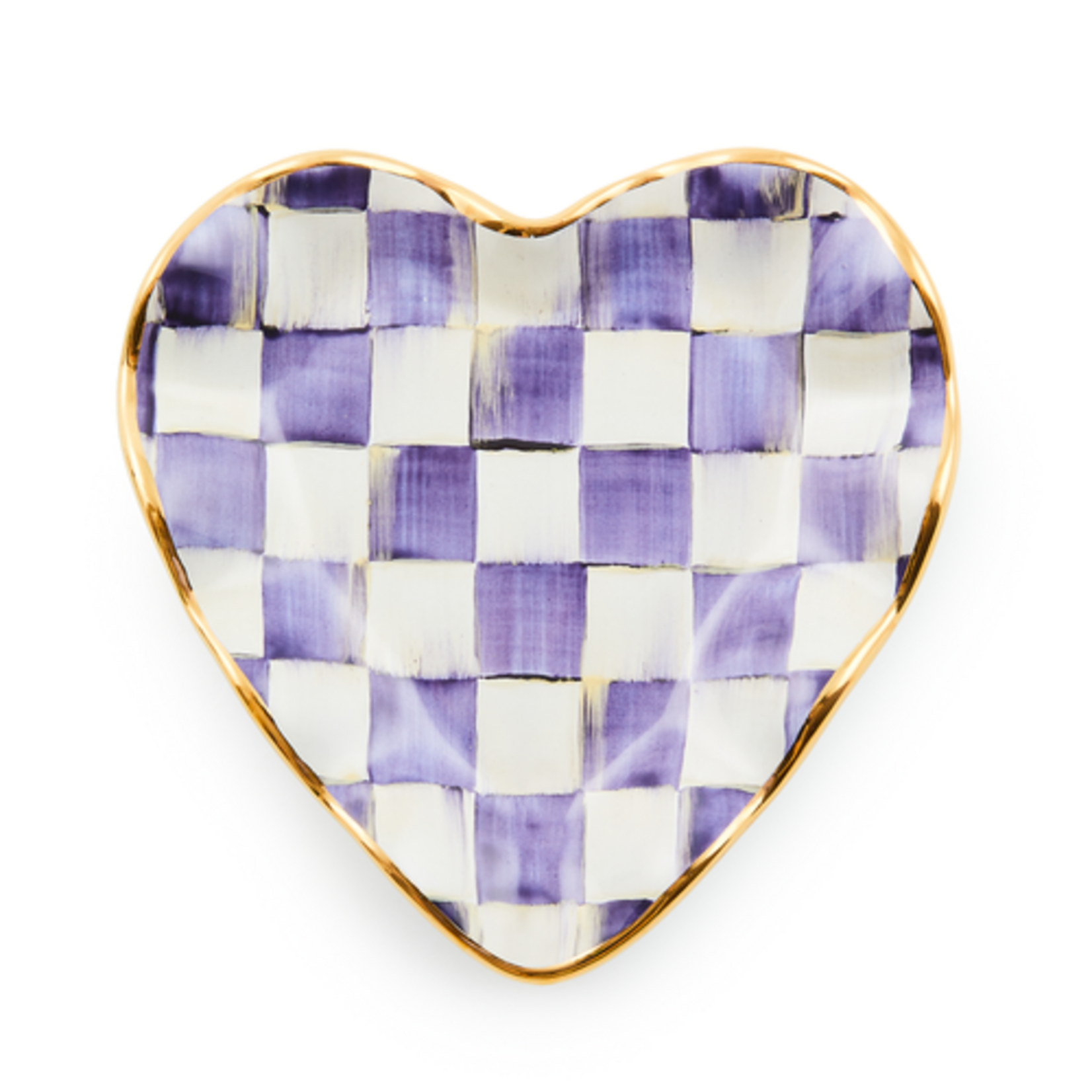 MacKenzie-Childs violet check fluted ceramic heart plate