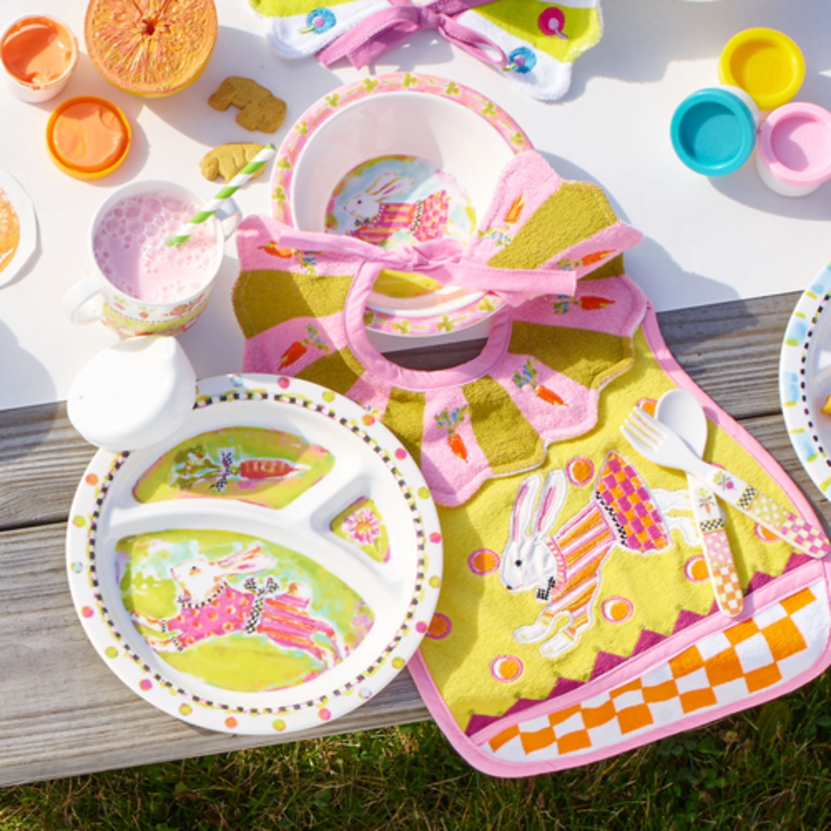 MacKenzie-Childs bunny toddler's dinnerware set