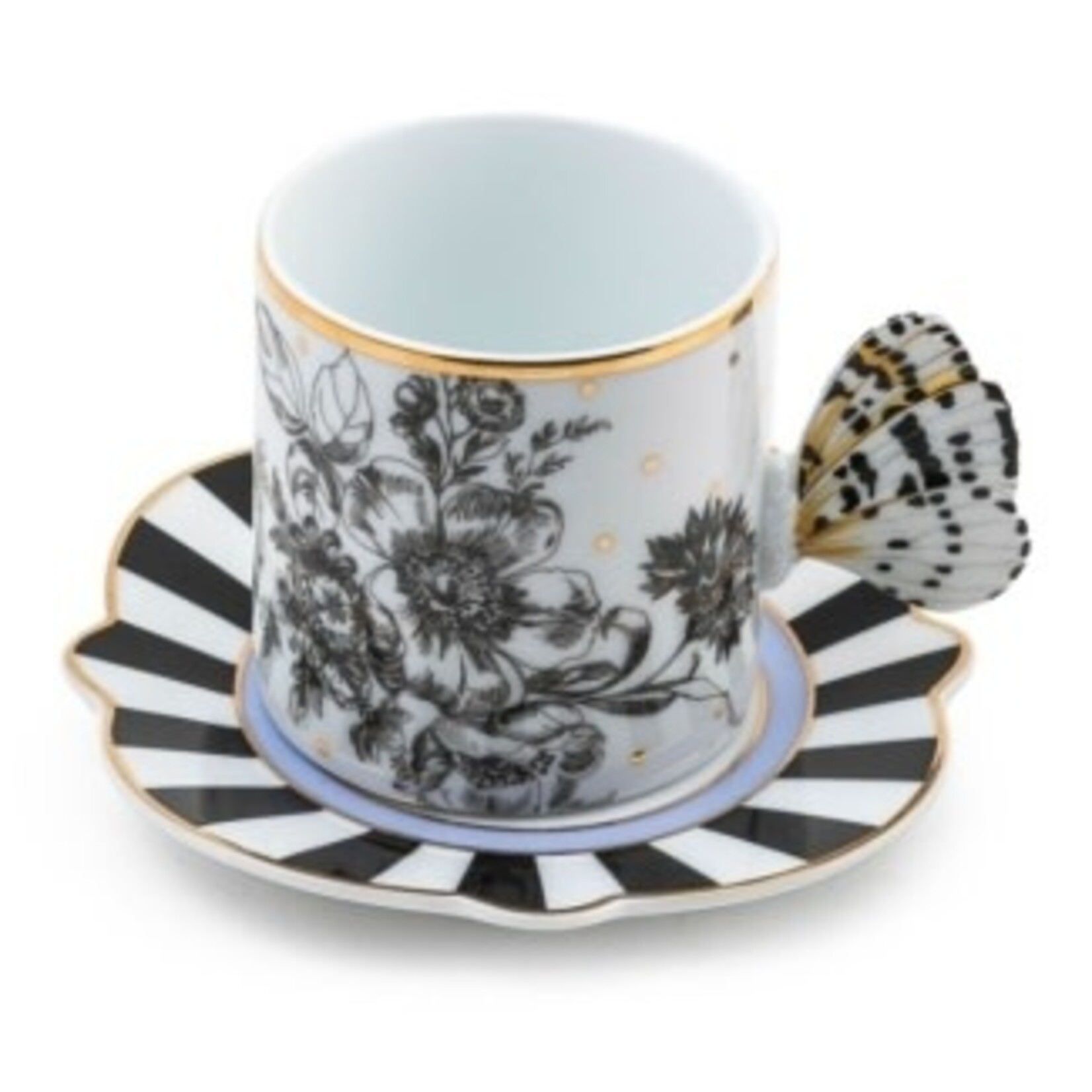 MacKenzie-Childs butterfly toile mug and saucer set