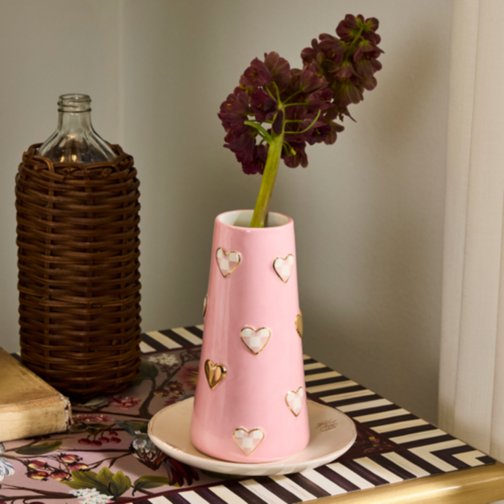 MacKenzie-Childs rosy check short heart vase