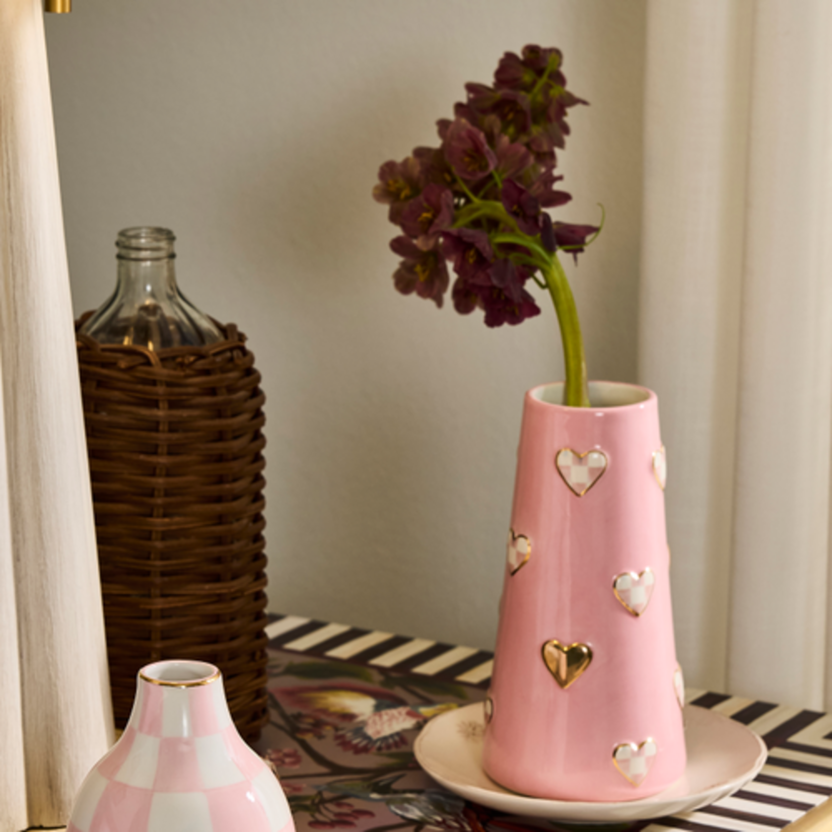 MacKenzie-Childs rosy check short heart vase