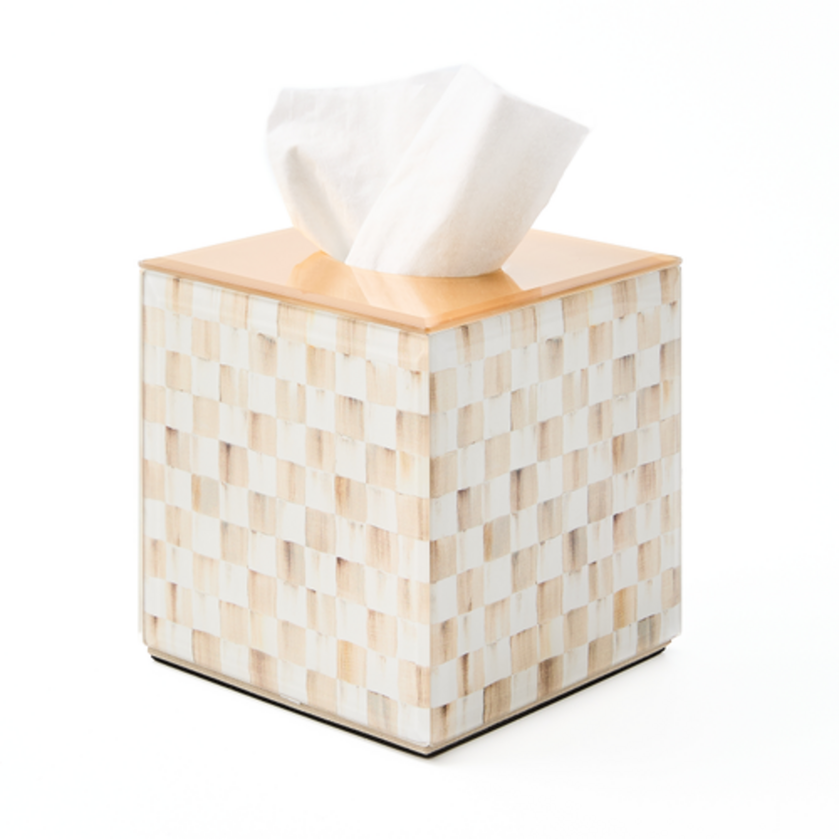 MacKenzie-Childs mocha check glass boutique tissue box cover