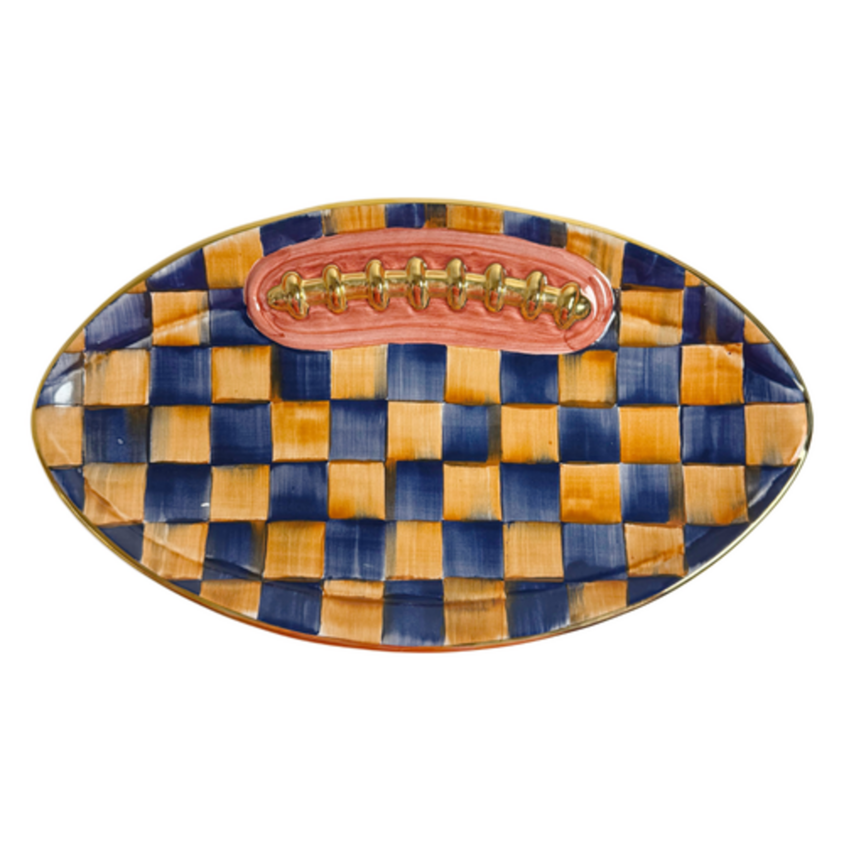 MacKenzie-Childs ginger & indigo check football platter