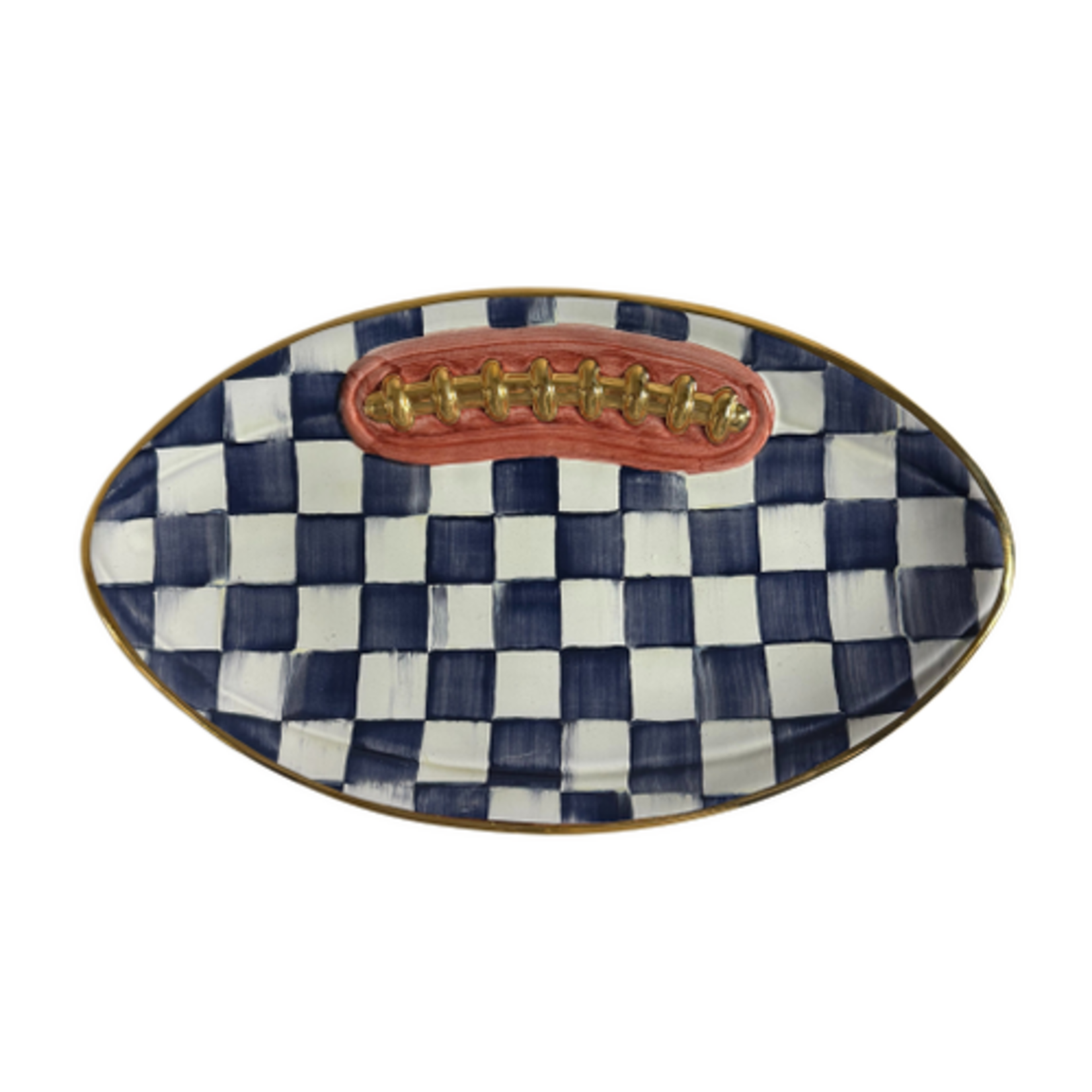 MacKenzie-Childs indigo check ceramic football platter