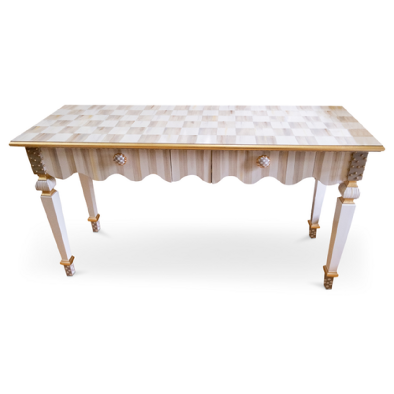 MacKenzie-Childs mocha check & stripe console table