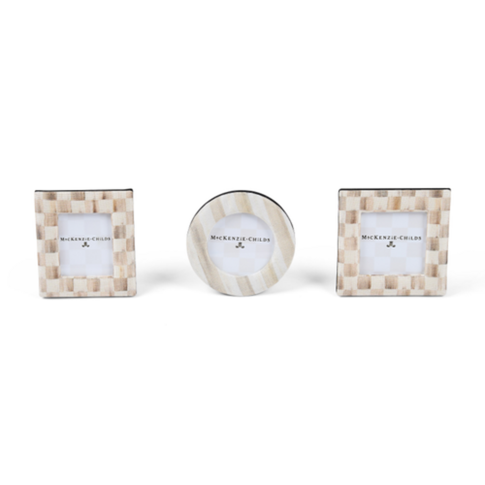 MacKenzie-Childs mocha fabric frames, set of 3