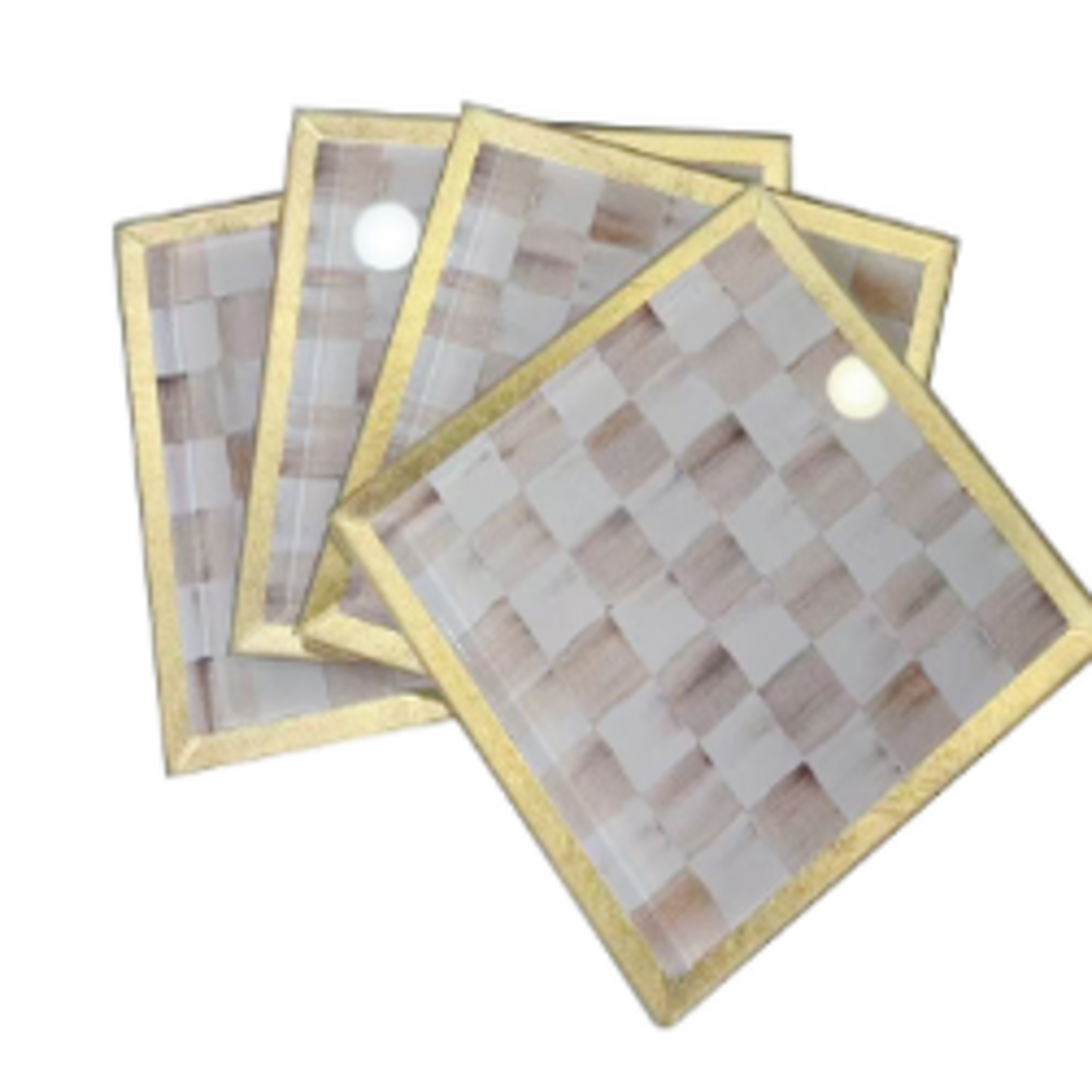MacKenzie-Childs mocha check glass coasters, set of 4