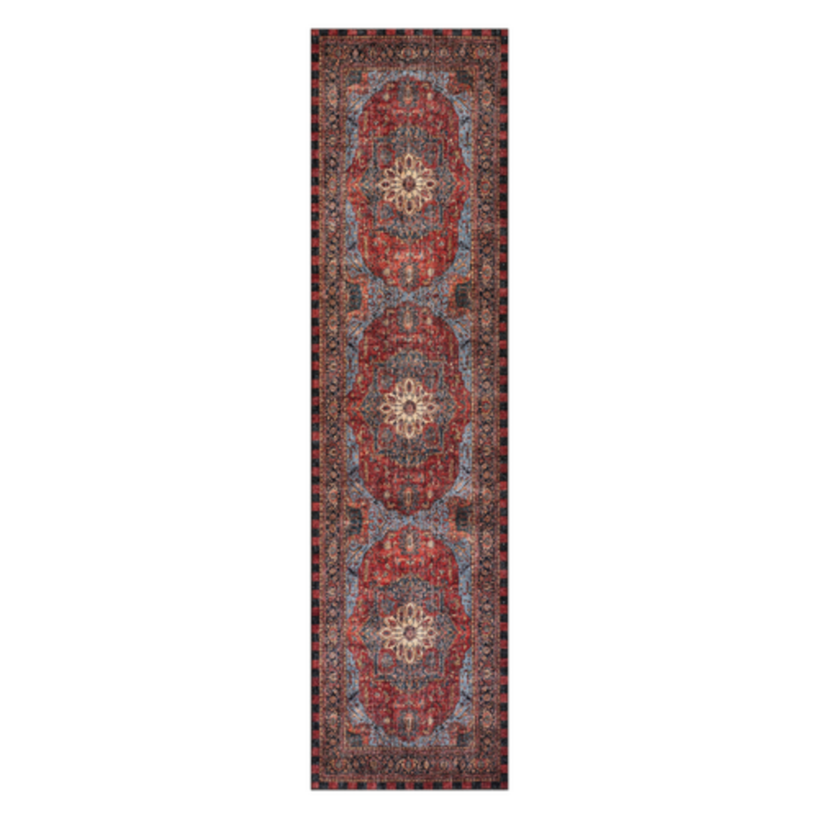 MacKenzie-Childs heriz checked red 2'6" x 10' washable runner