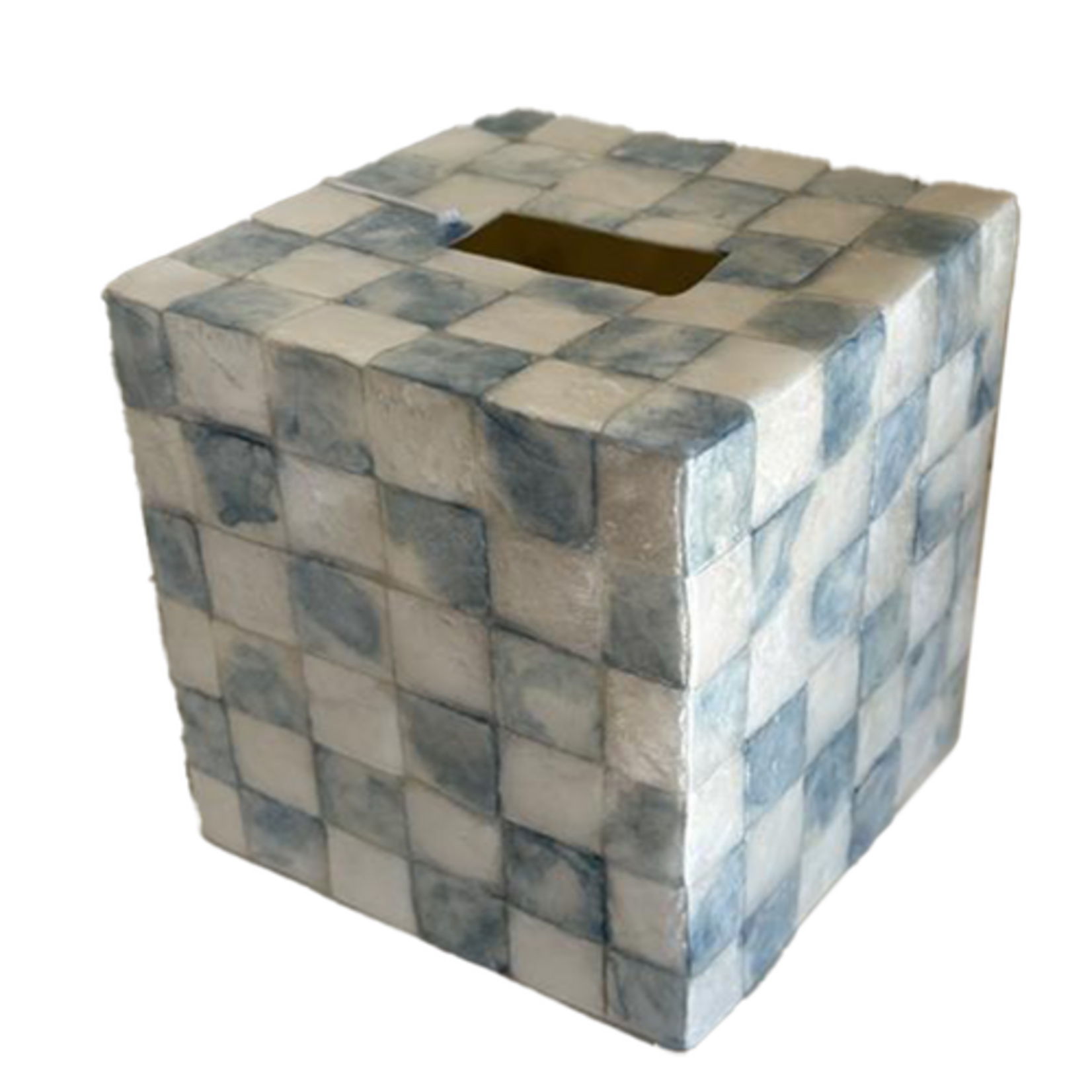 MacKenzie-Childs sky check capiz boutique tissue box cover