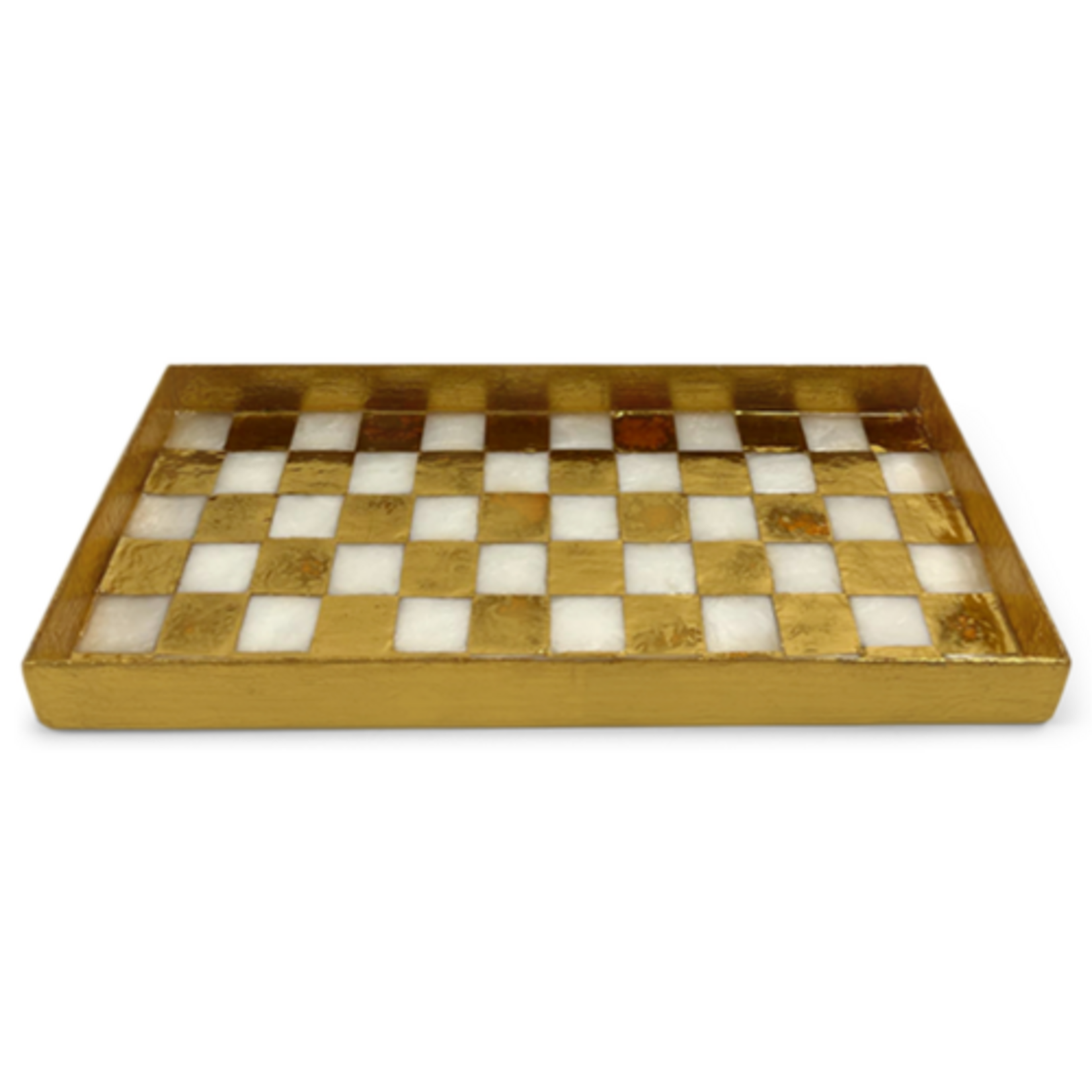 MacKenzie-Childs gold check capiz vanity tray
