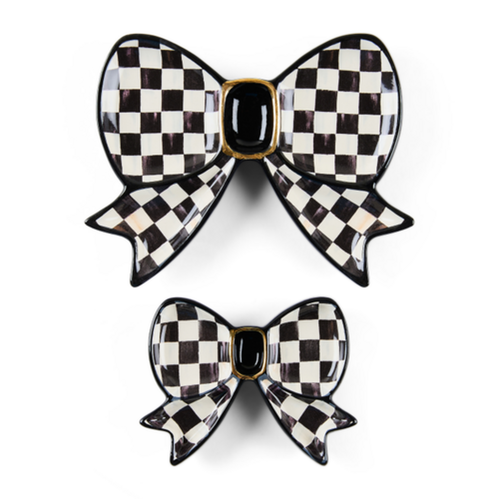 MacKenzie-Childs courtly check bow trinket dishes, set of 2