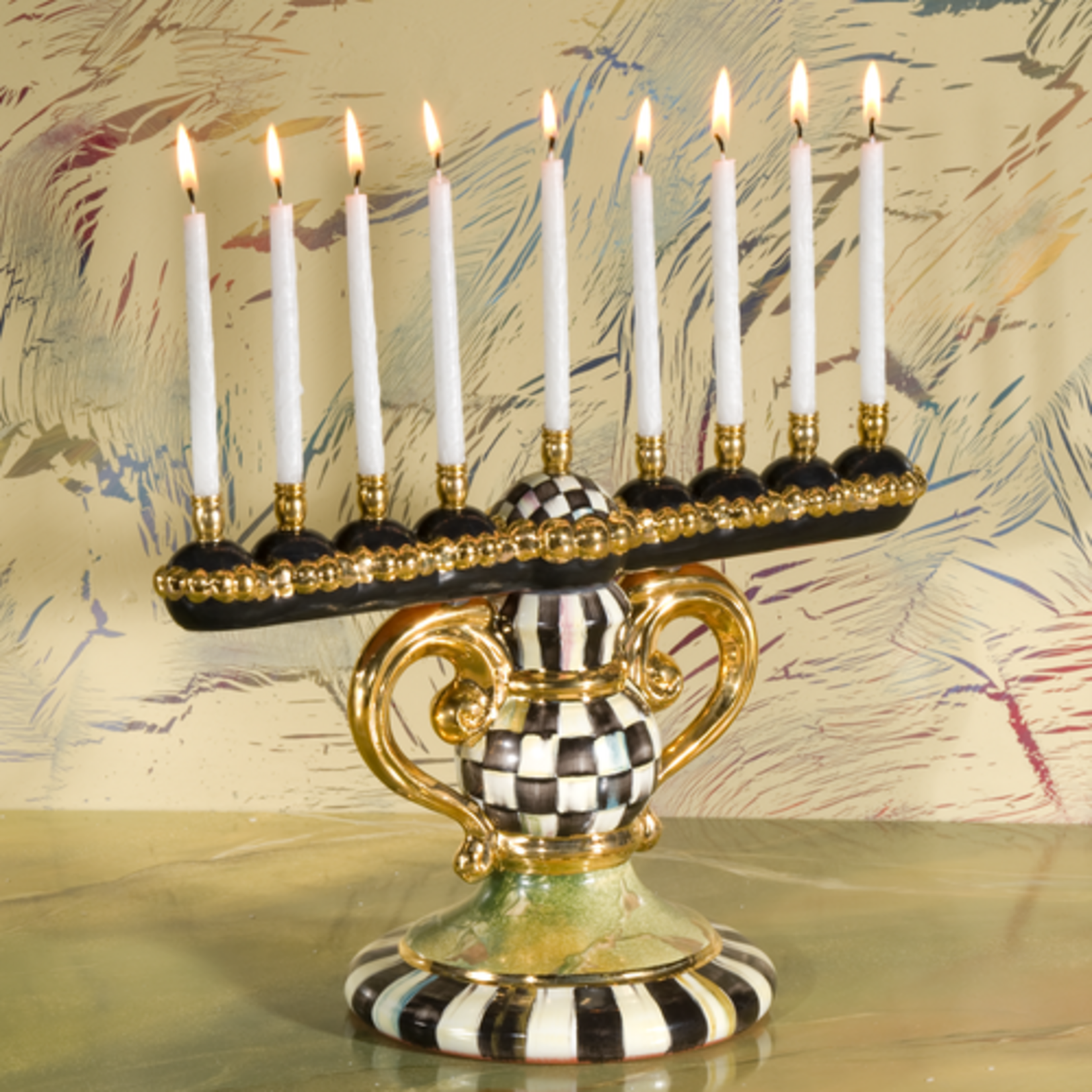 MacKenzie-Childs courtly check ceramic menorah