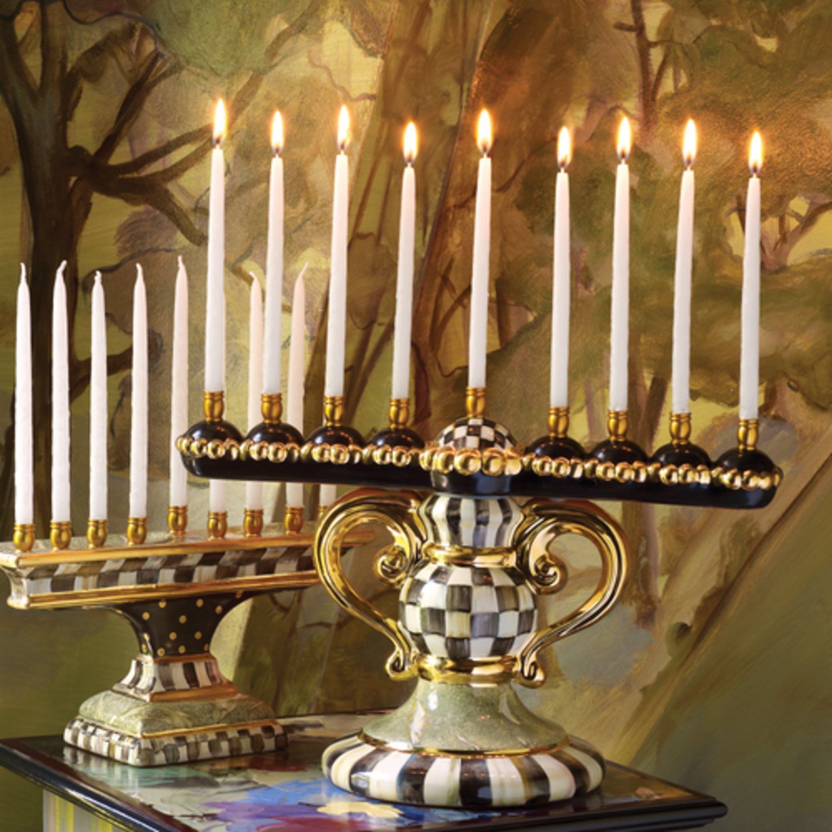 MacKenzie-Childs courtly check ceramic menorah