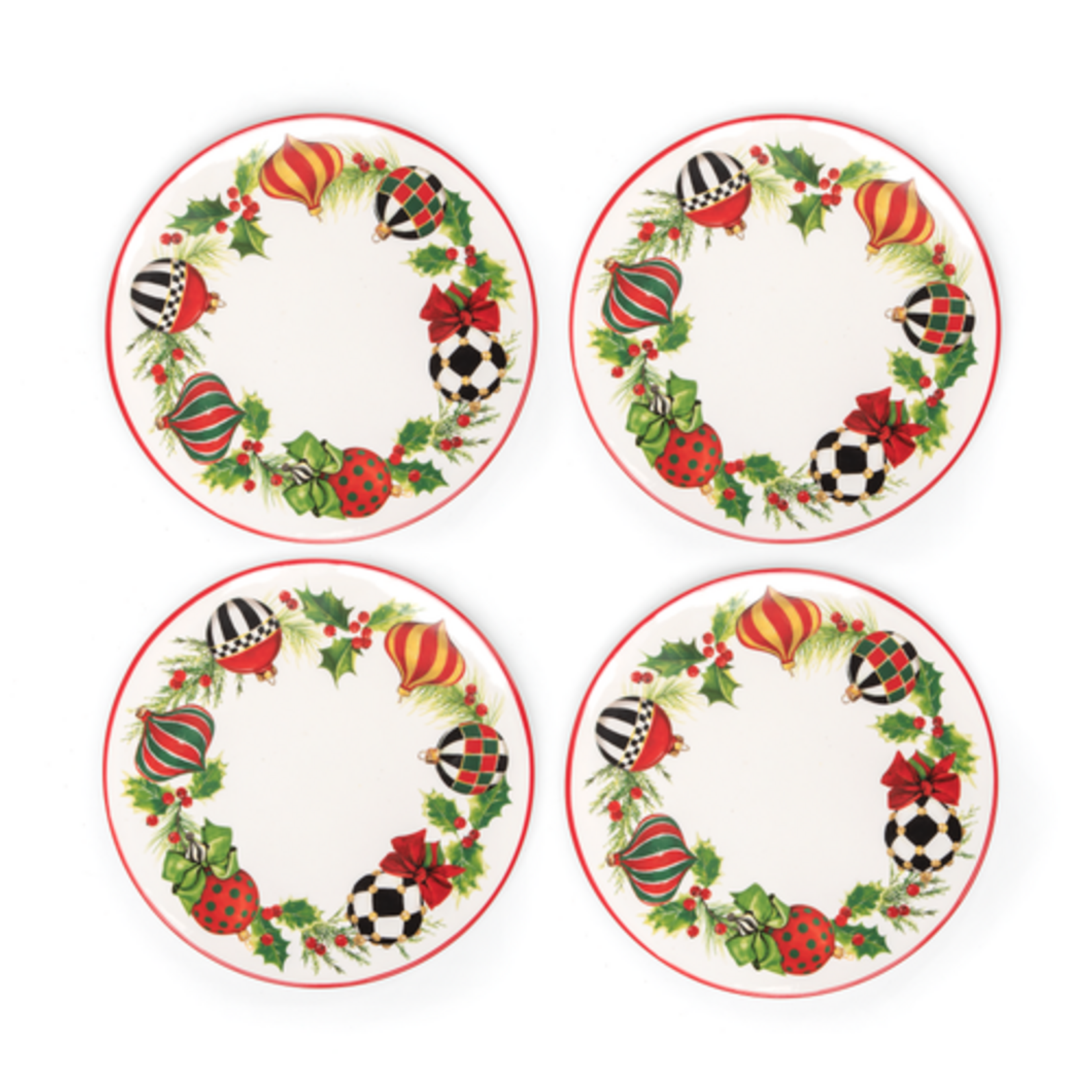 MacKenzie-Childs deck the halls salad plates, set of 4