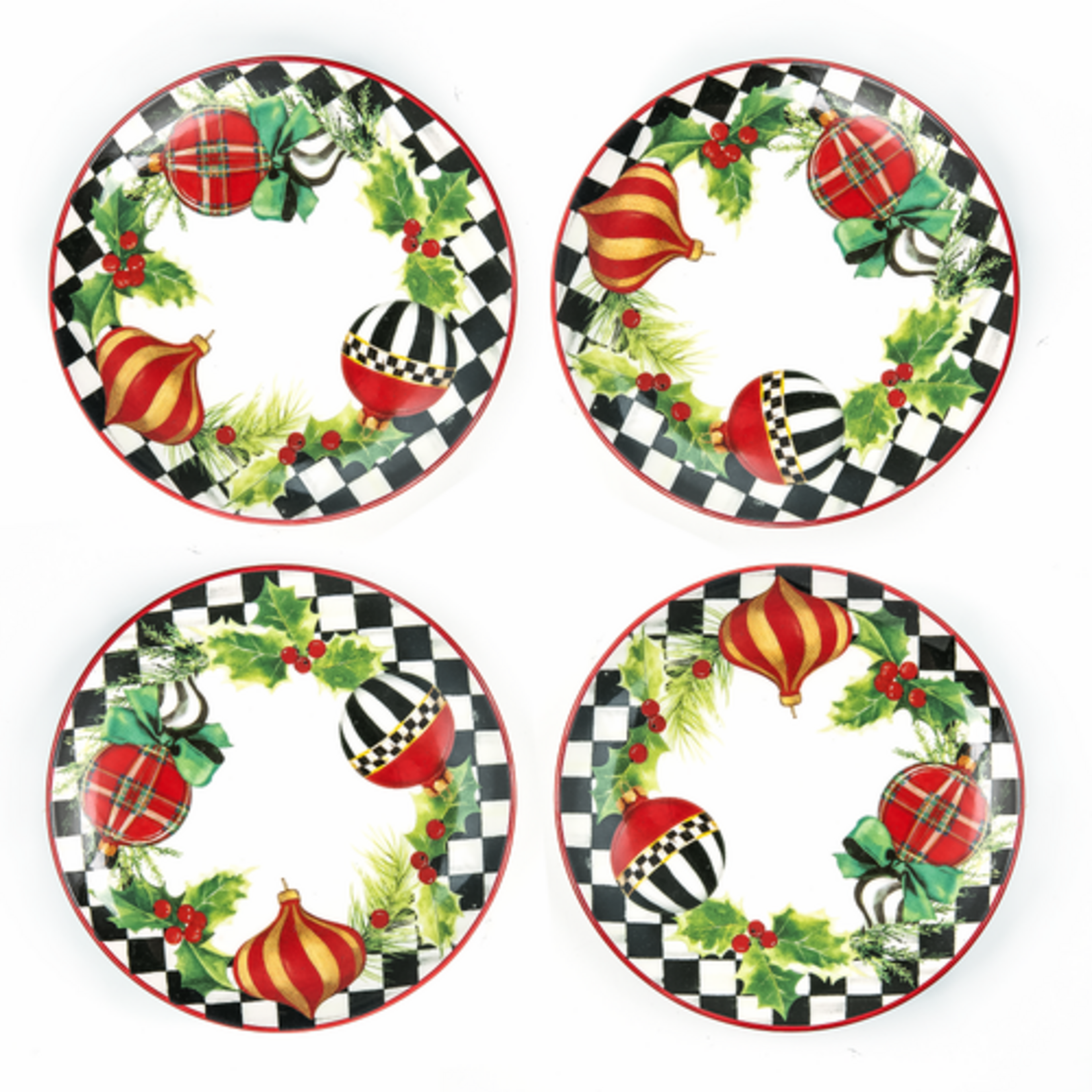 MacKenzie-Childs deck the halls appetizer plates, set of 4