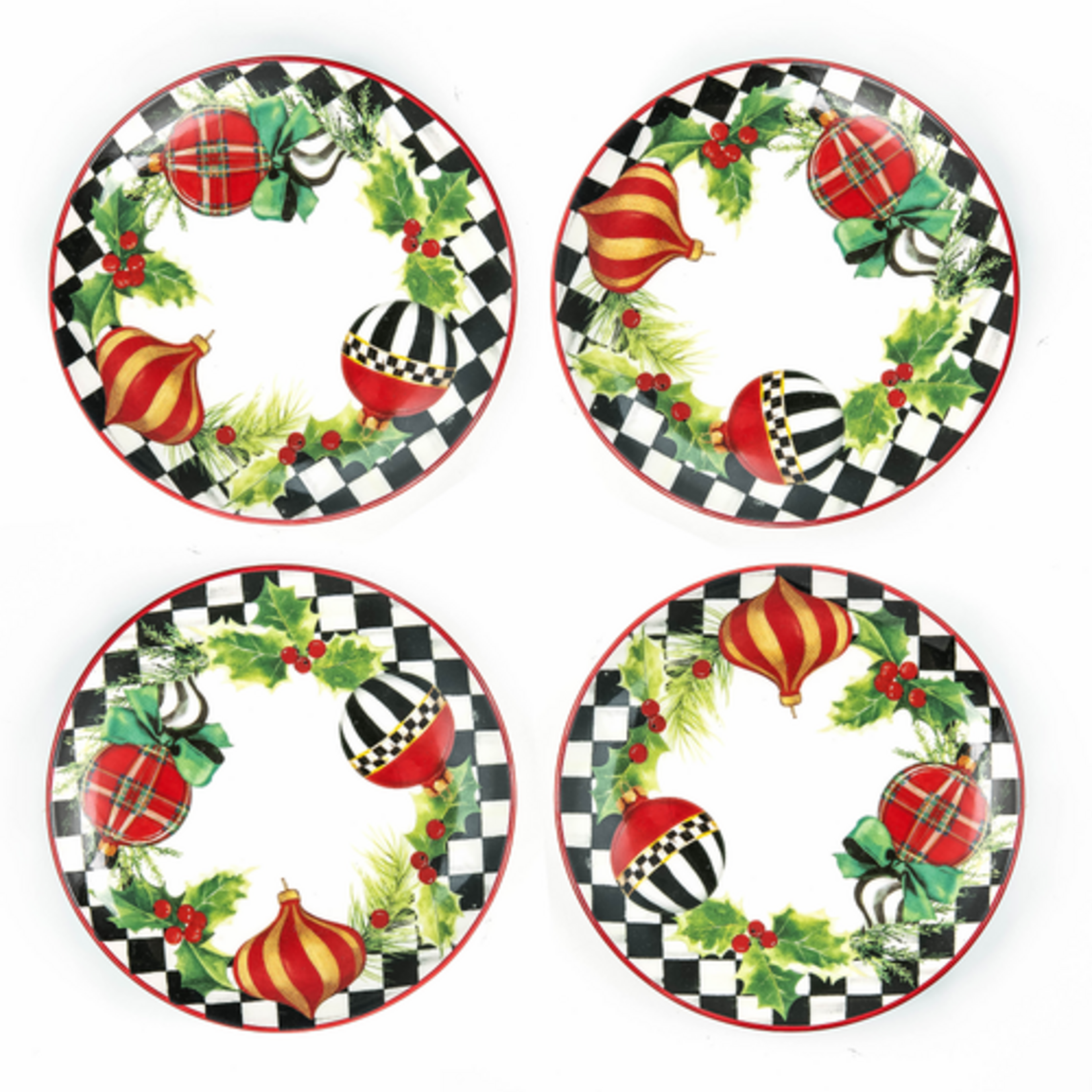 MacKenzie-Childs deck the halls appetizer plates, set of 4