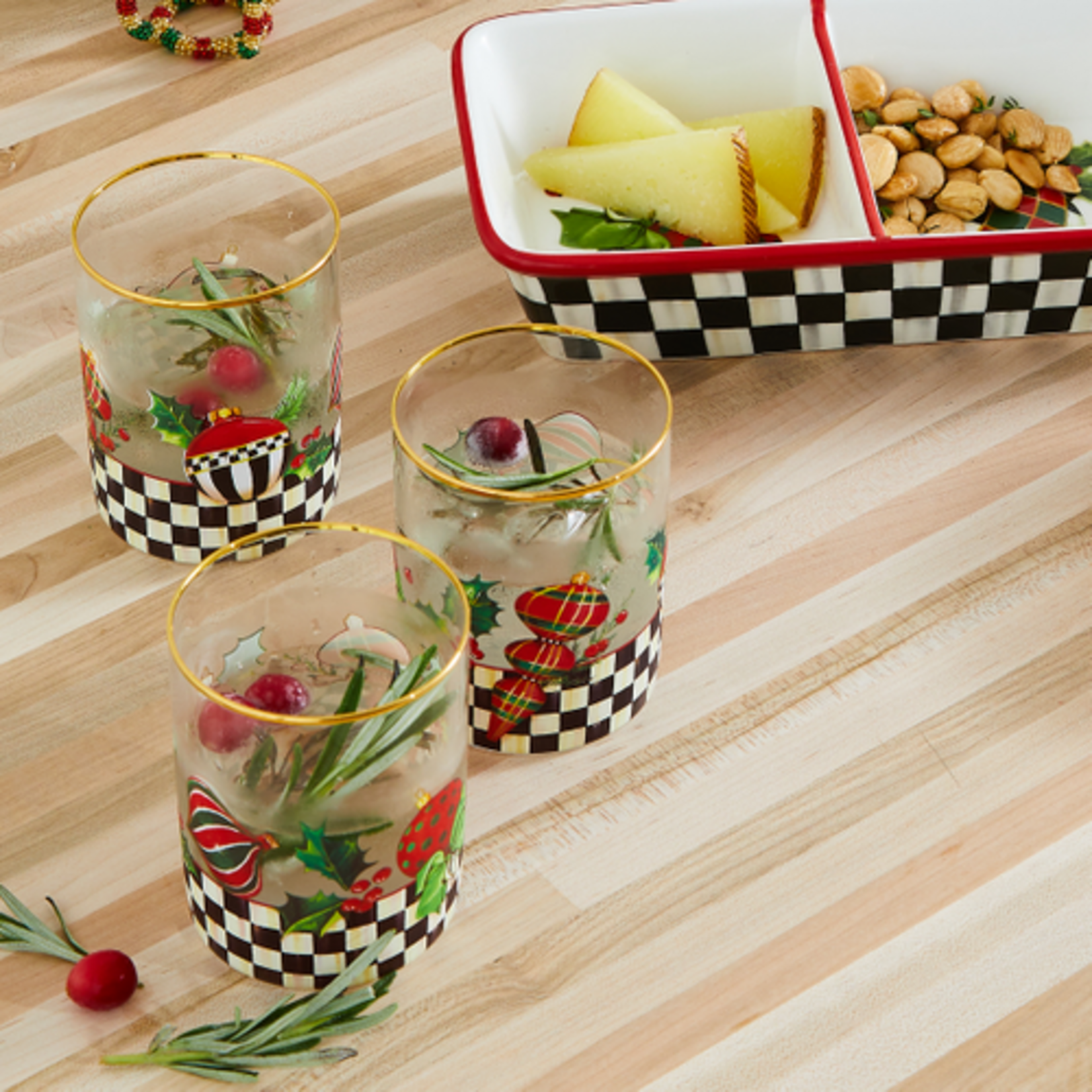 MacKenzie-Childs deck the halls tumbler, set of 2