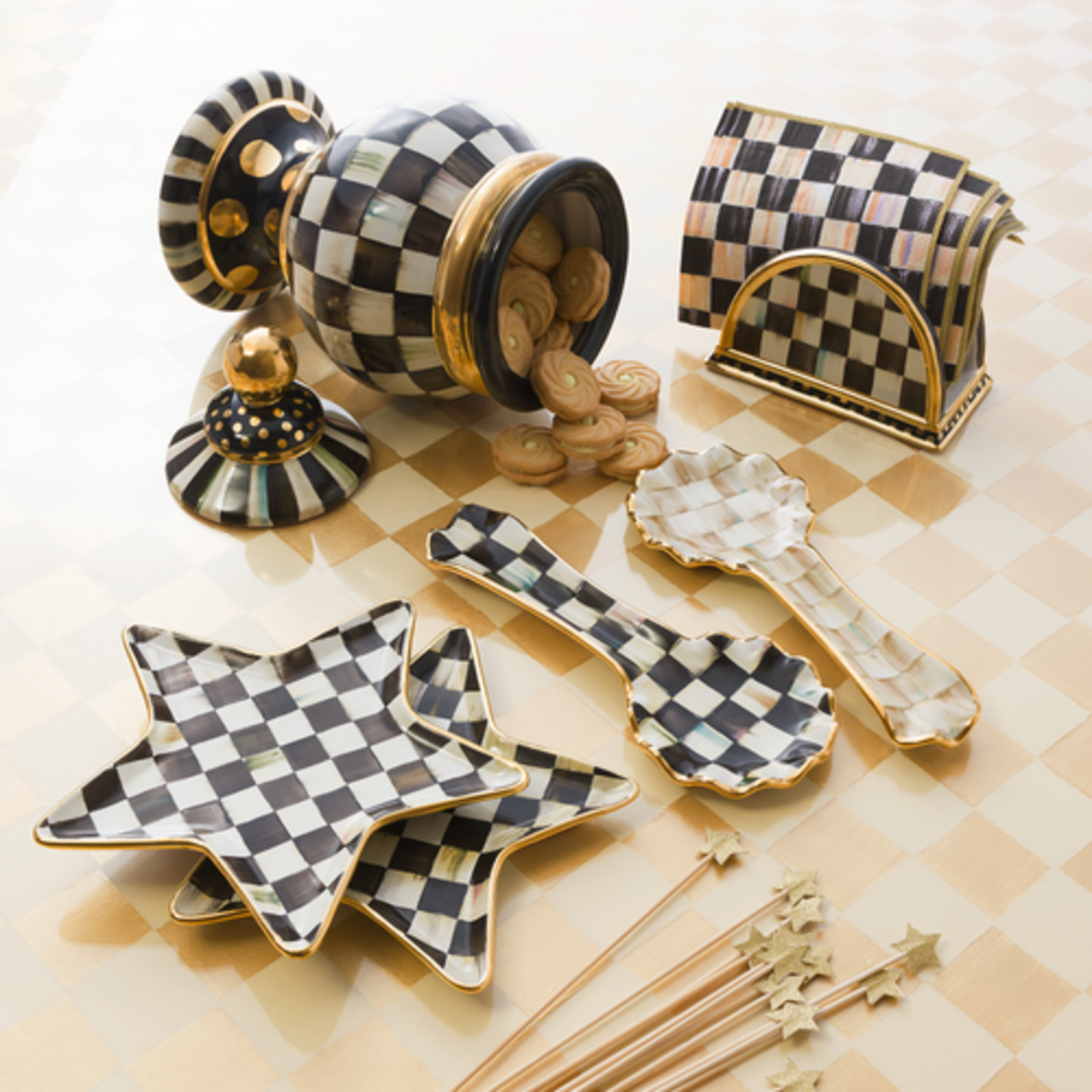 MacKenzie-Childs courtly check ceramic globe canister