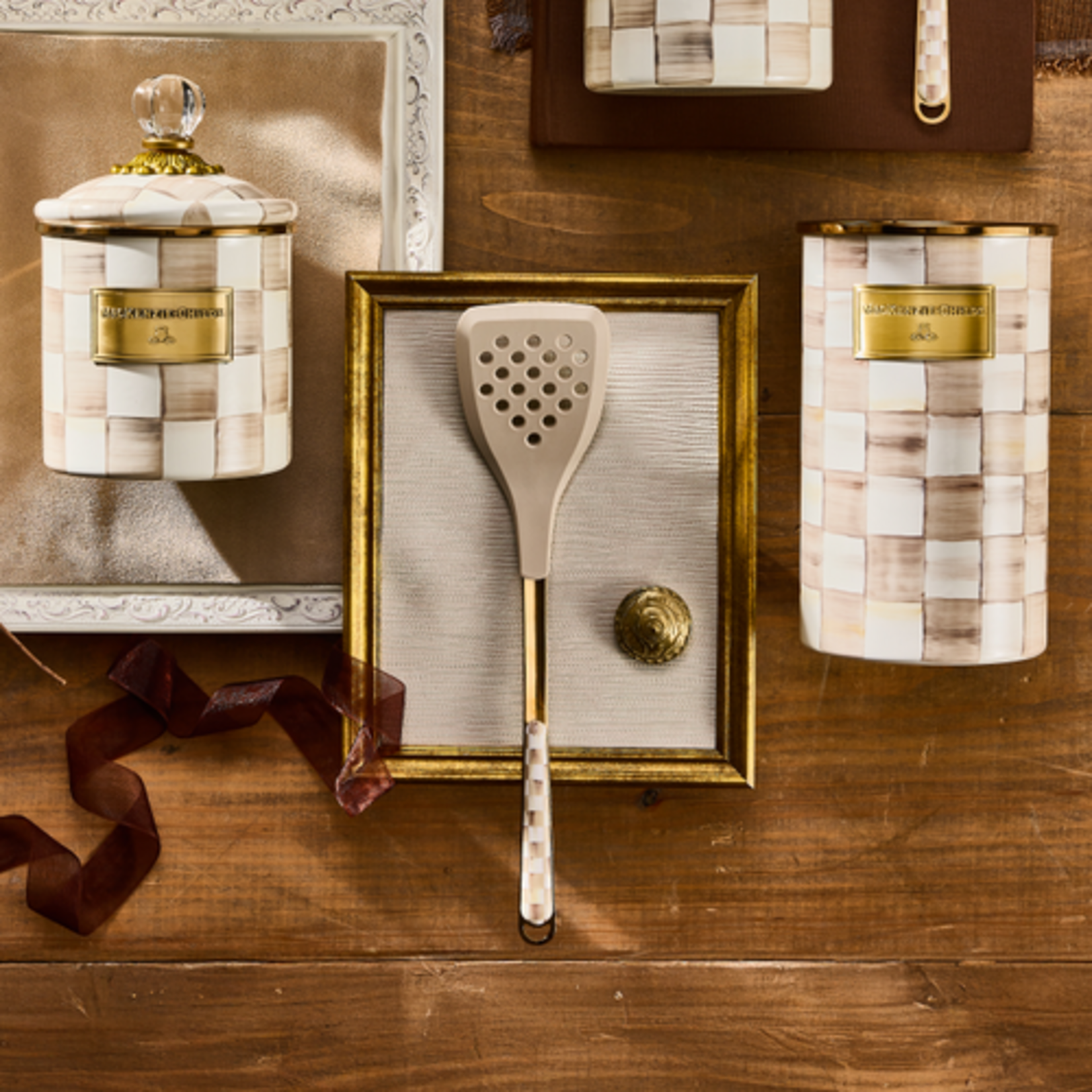 MacKenzie-Childs mocha check slotted spatula