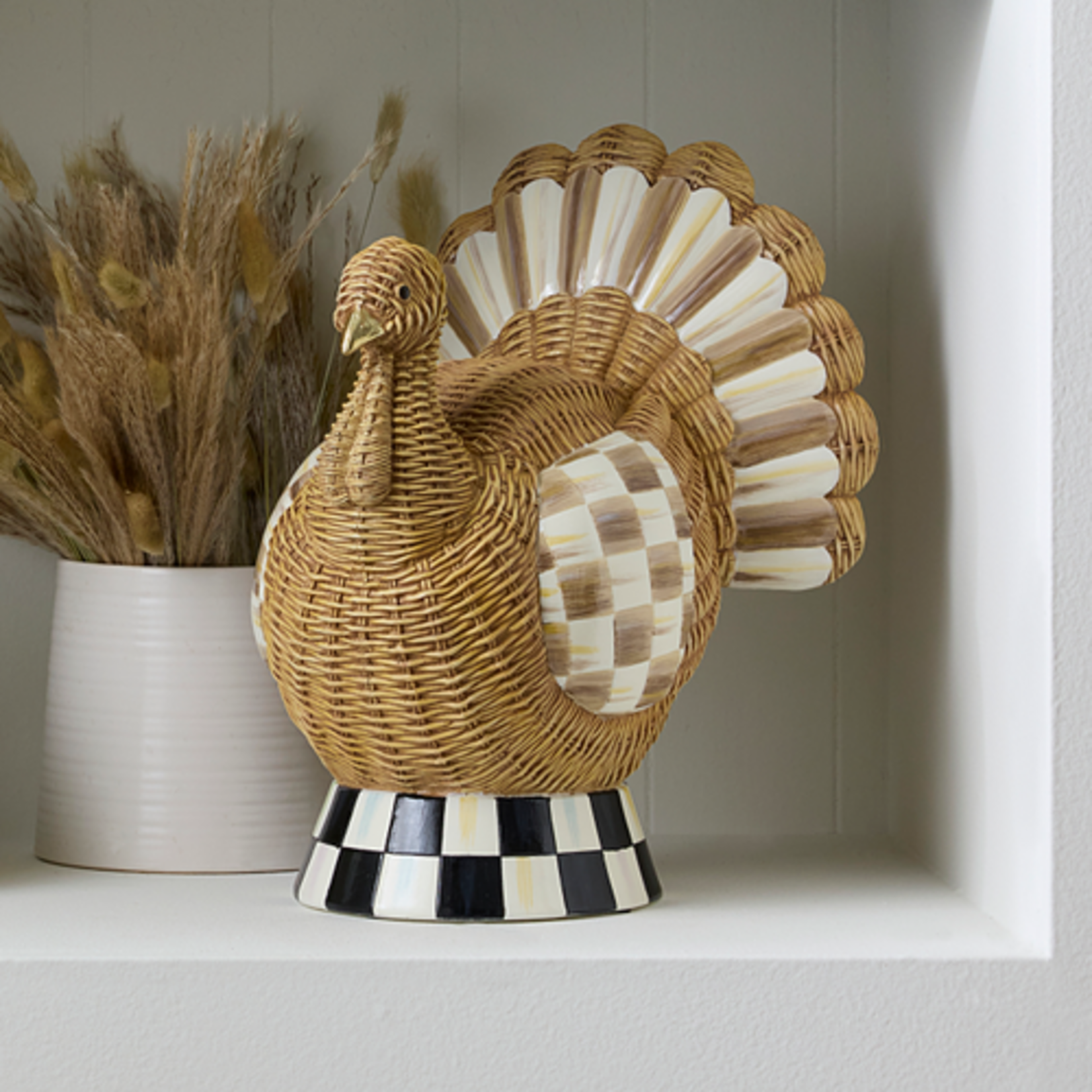 MacKenzie-Childs autumnology check basket weave turkey figurine